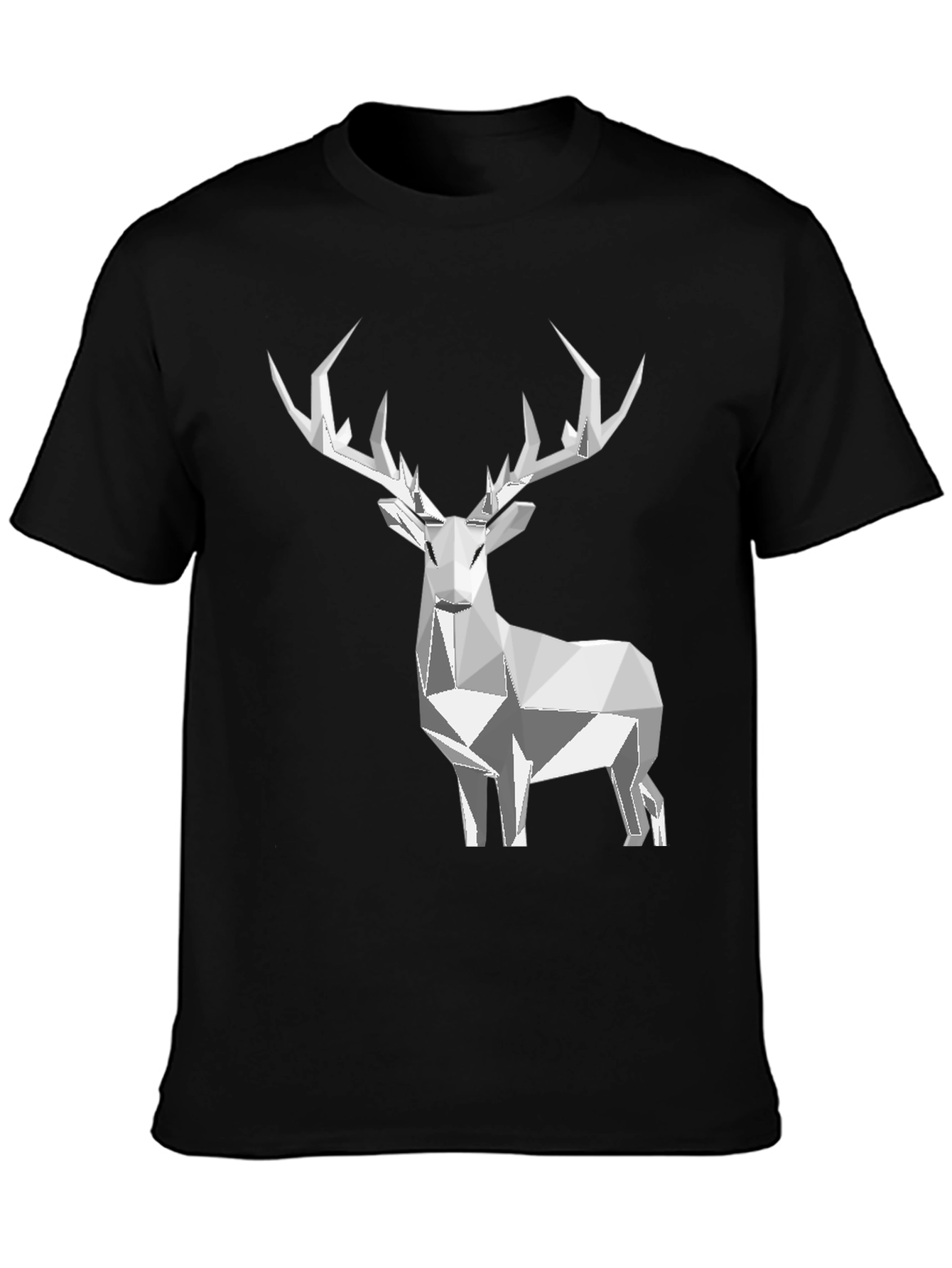Geometric Deer Graphic Tee - Black