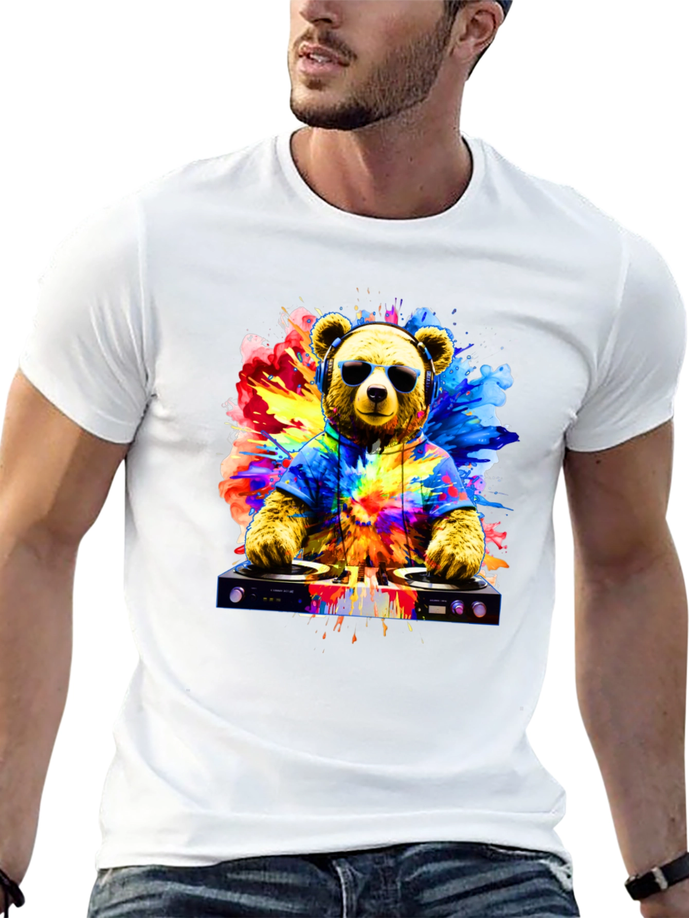 DJ Bear Graphic Tee - Cool Party Animal T-Shirt
