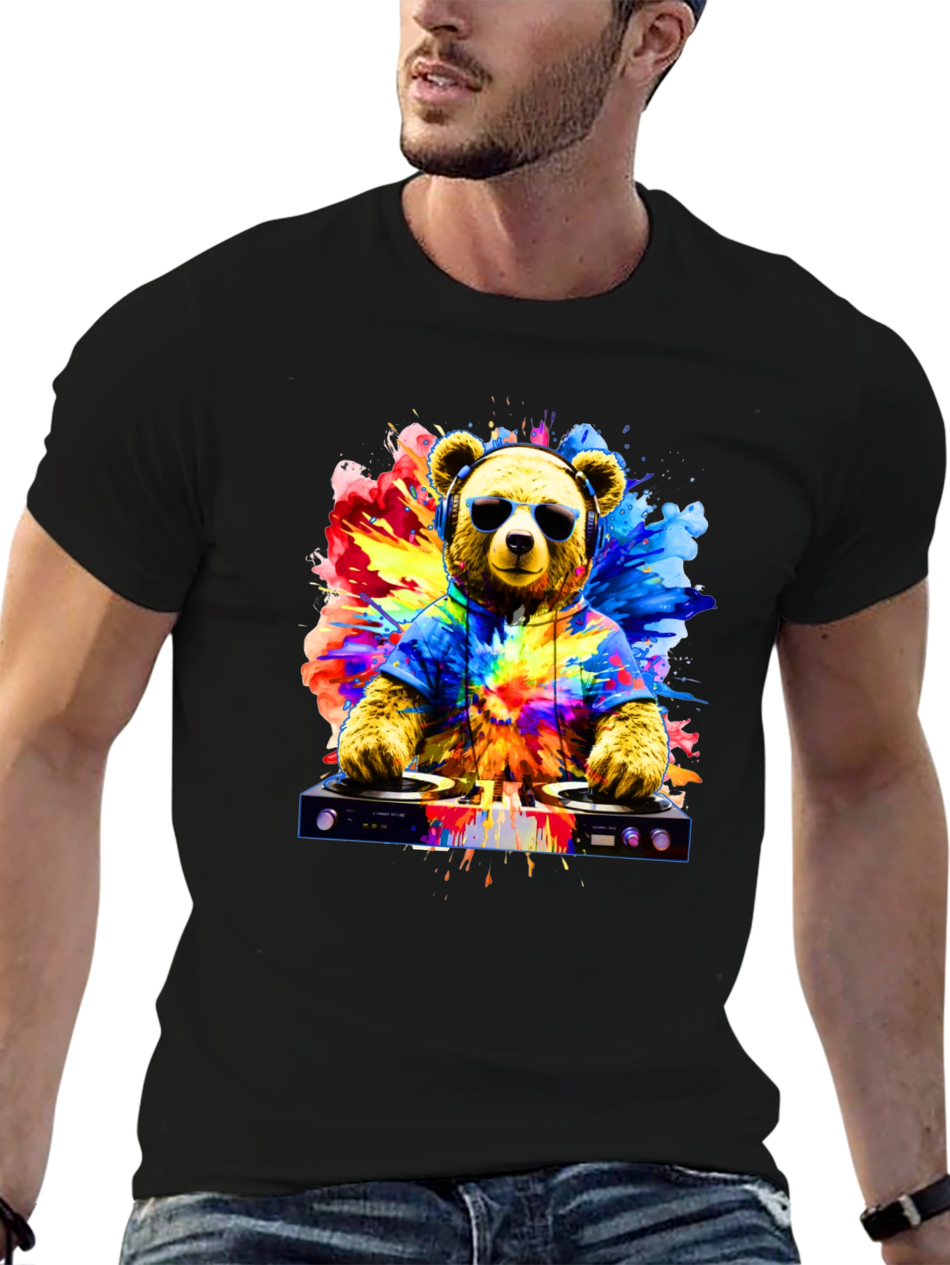 DJ Bear Graphic Tee - Cool Party Animal T-Shirt