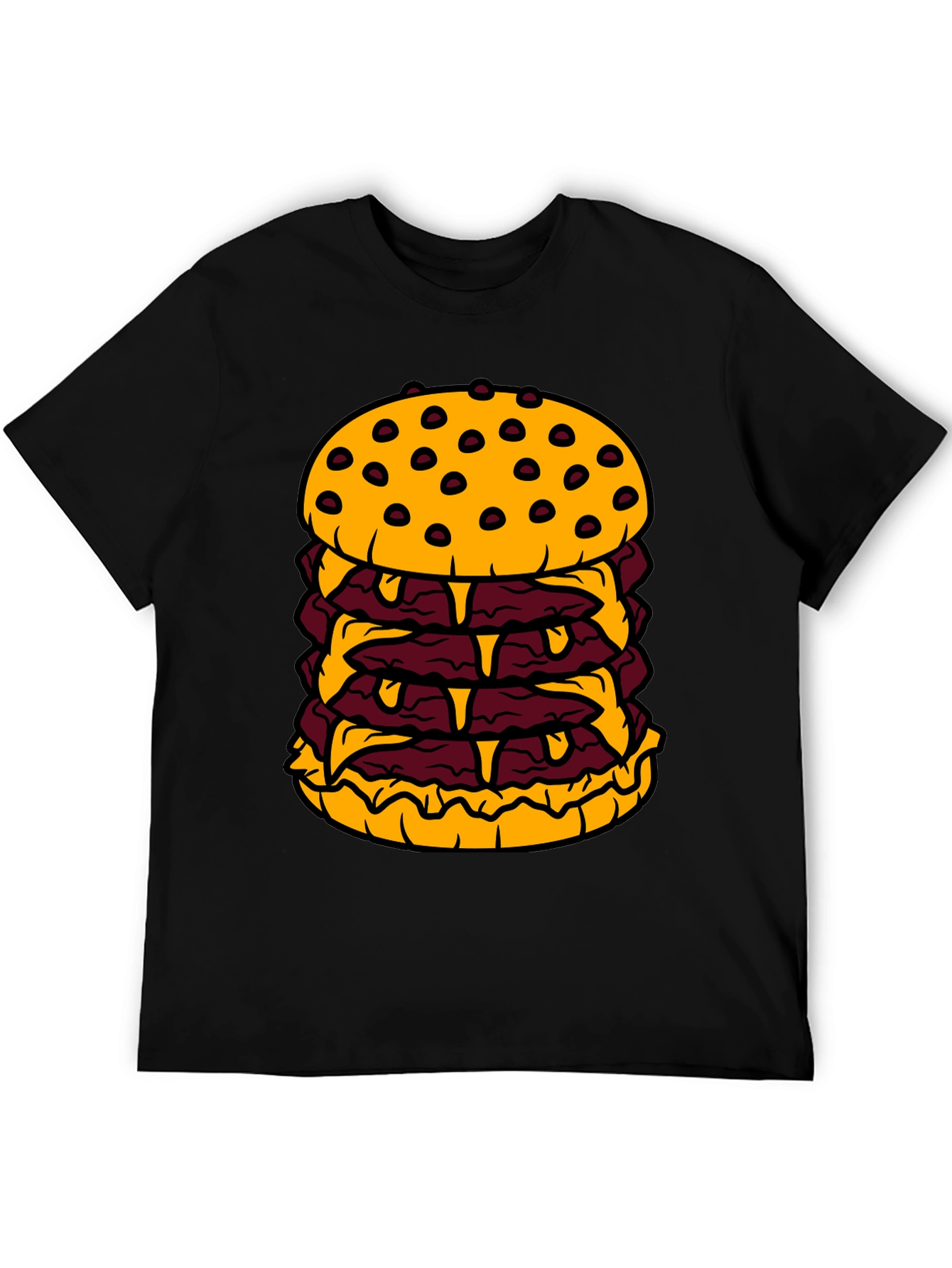 Humorous Cartoon Burger Graphic Black T-Shirt