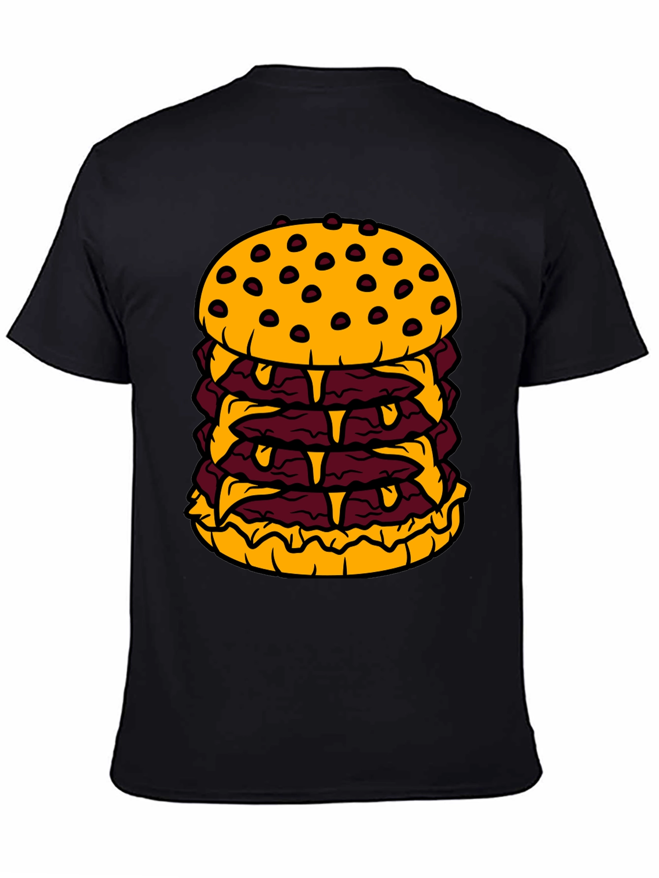 Humorous Cartoon Burger Graphic Black T-Shirt