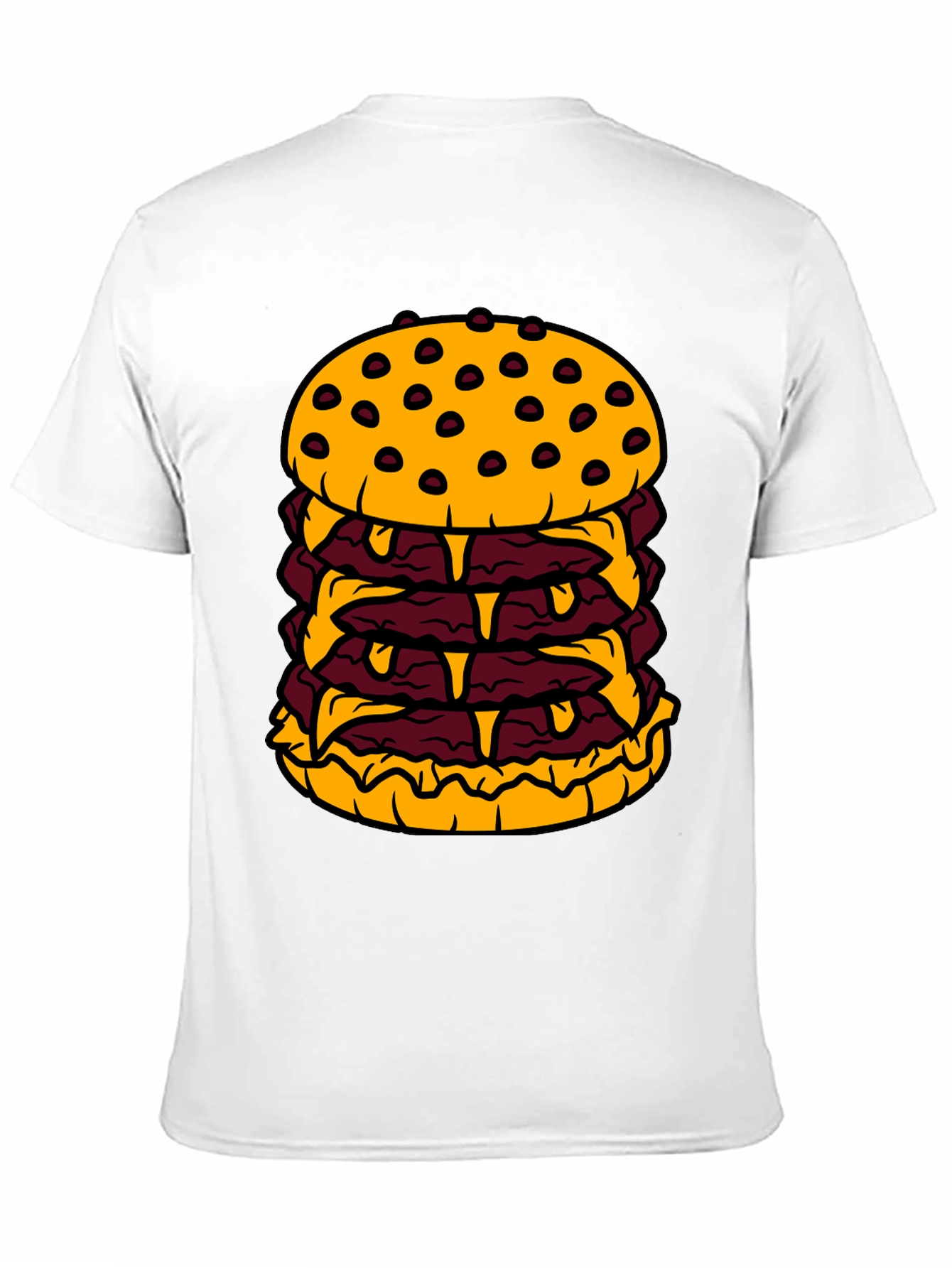 Humorous Cartoon Burger Graphic Black T-Shirt
