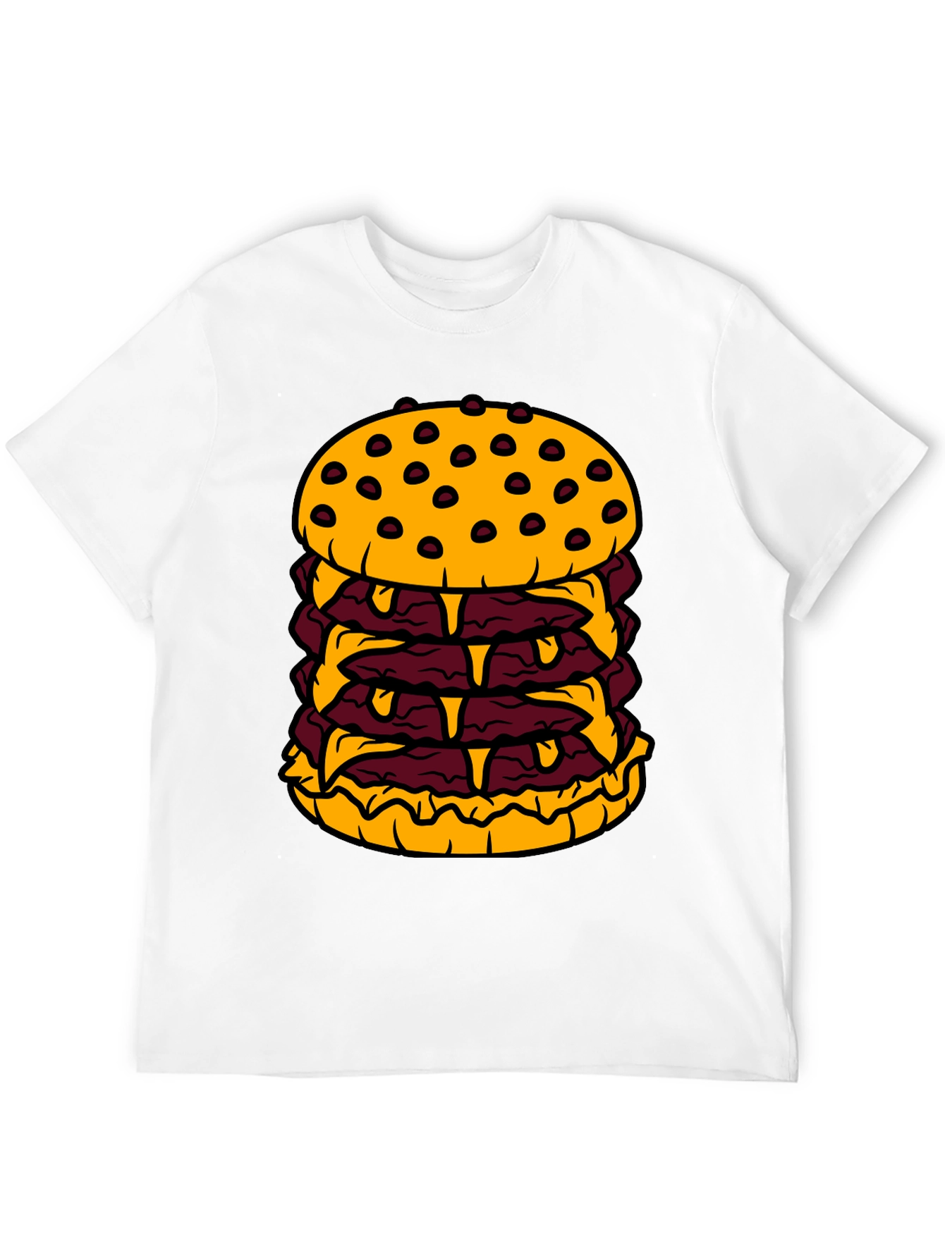 Humorous Cartoon Burger Graphic Black T-Shirt