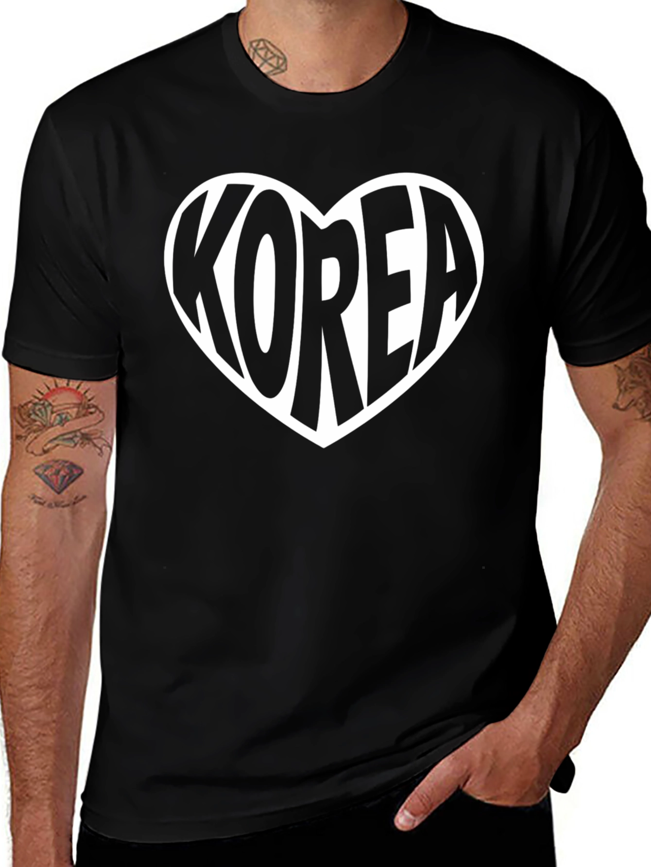 Korea Heart Graphic Tee - Black Cotton T-Shirt