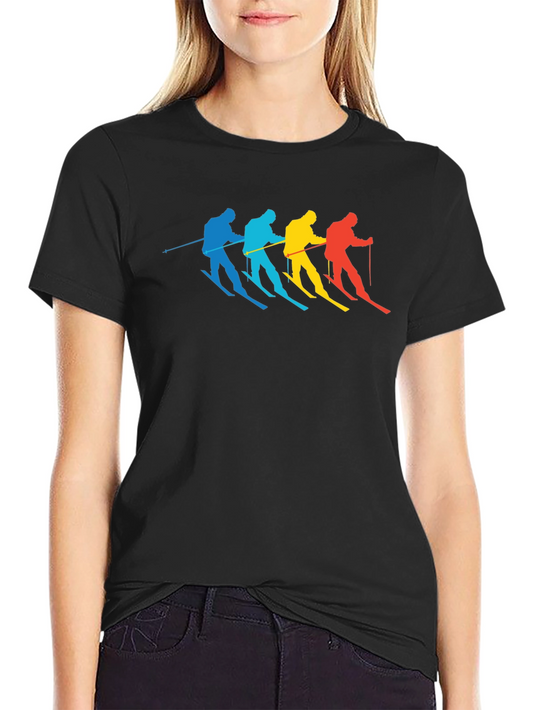Retro Ski T-Shirt - Colorful Silhouette Design
