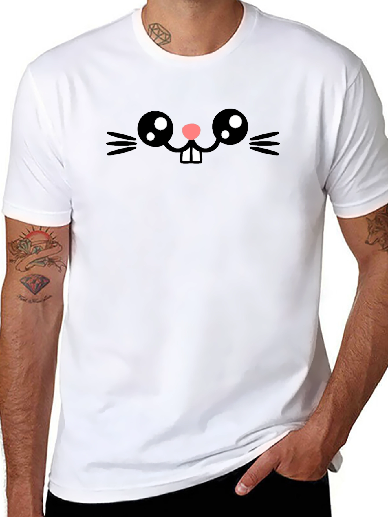 Cute Cartoon Bunny Face T-Shirt - Black