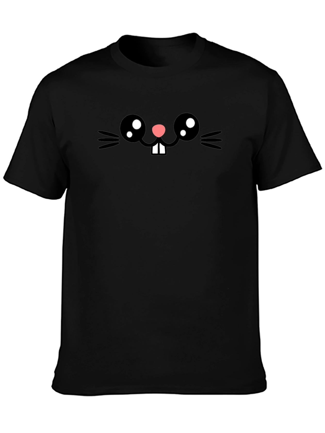 Cute Cartoon Bunny Face T-Shirt - Black