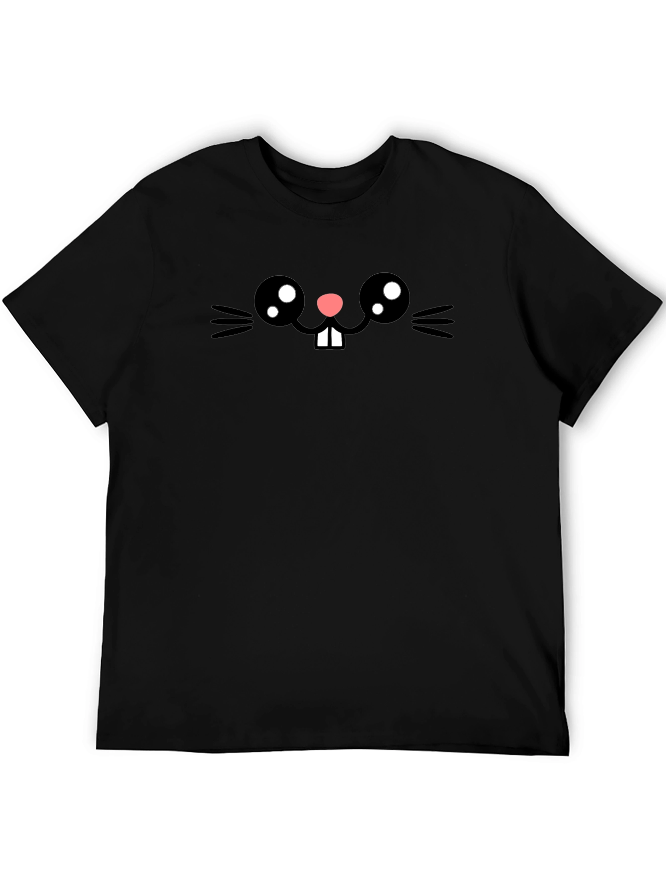 Cute Cartoon Bunny Face T-Shirt - Black