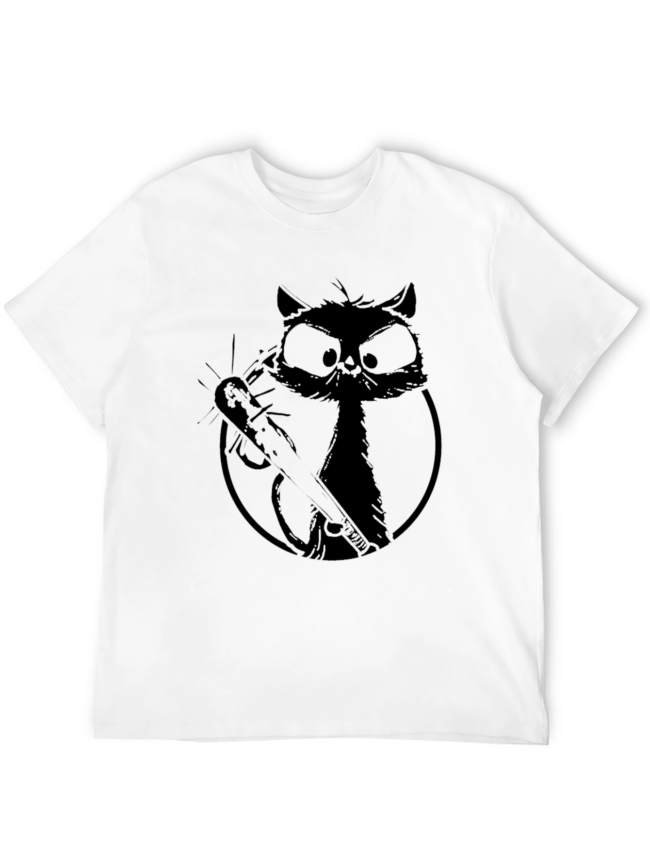 Black Cat with Baseball Bat Graphic Tee