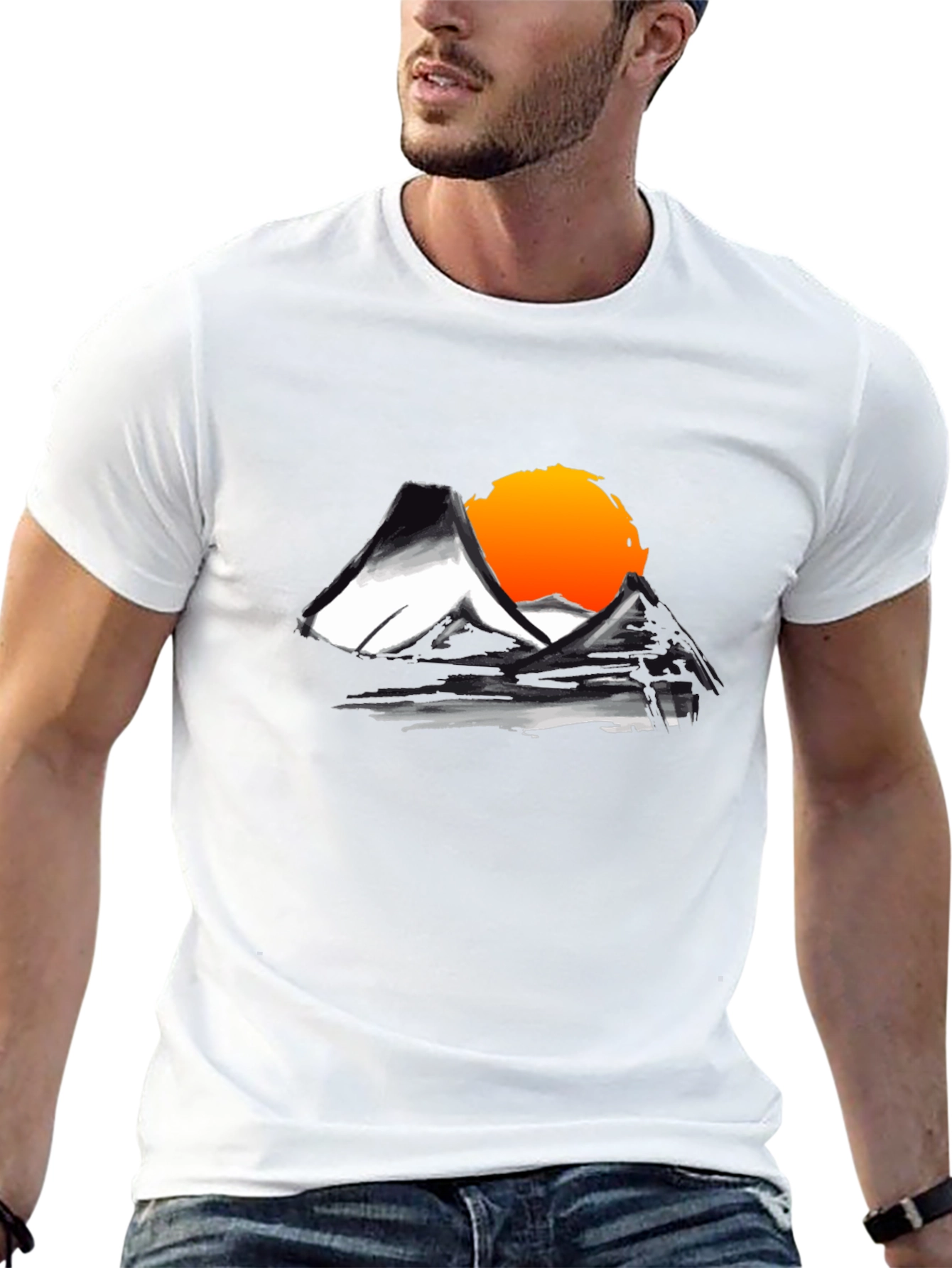 Mountain Sunset Graphic Tee - Black Cotton T-Shirt