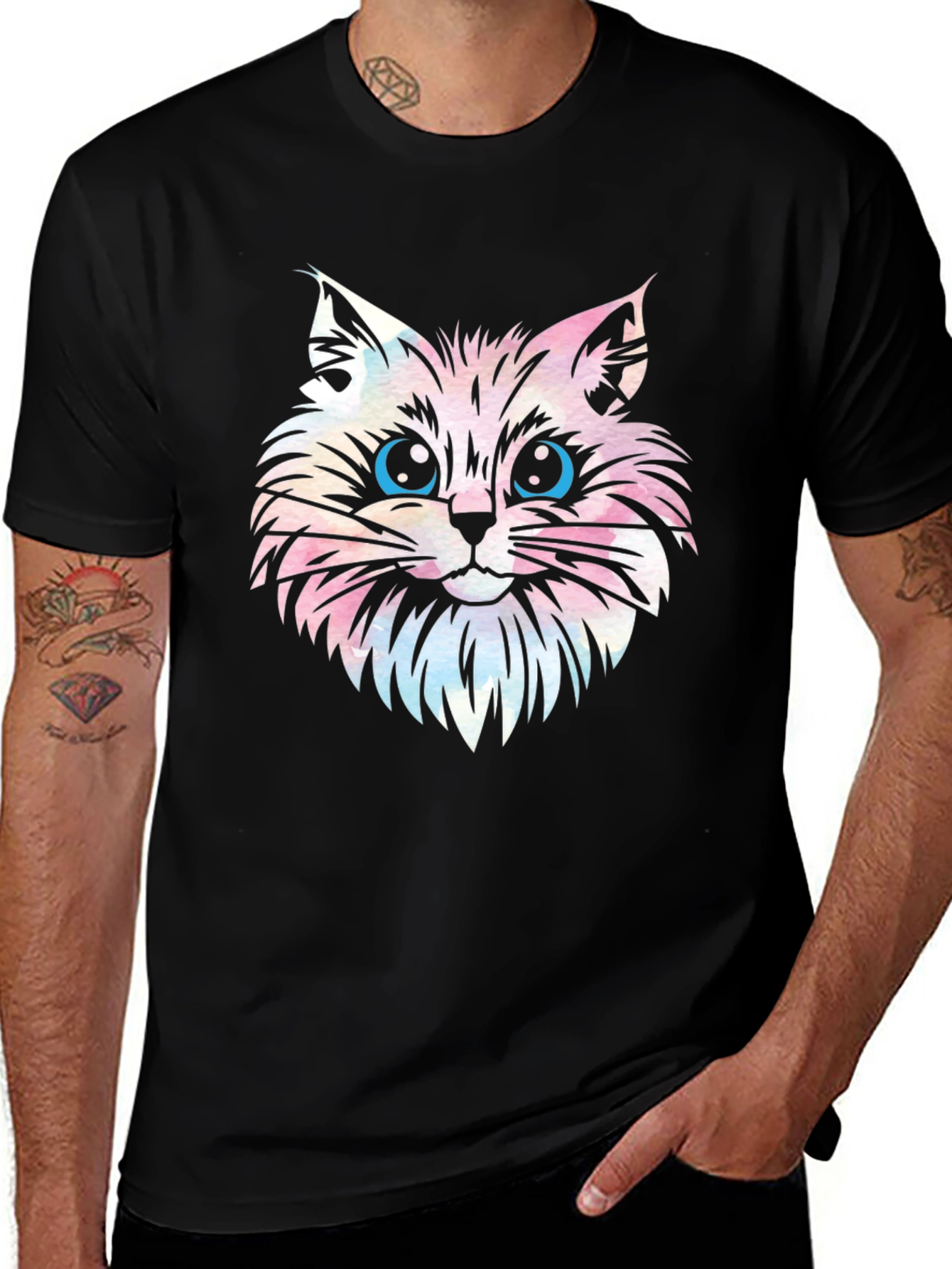Cat Head Graphic Print T-Shirt