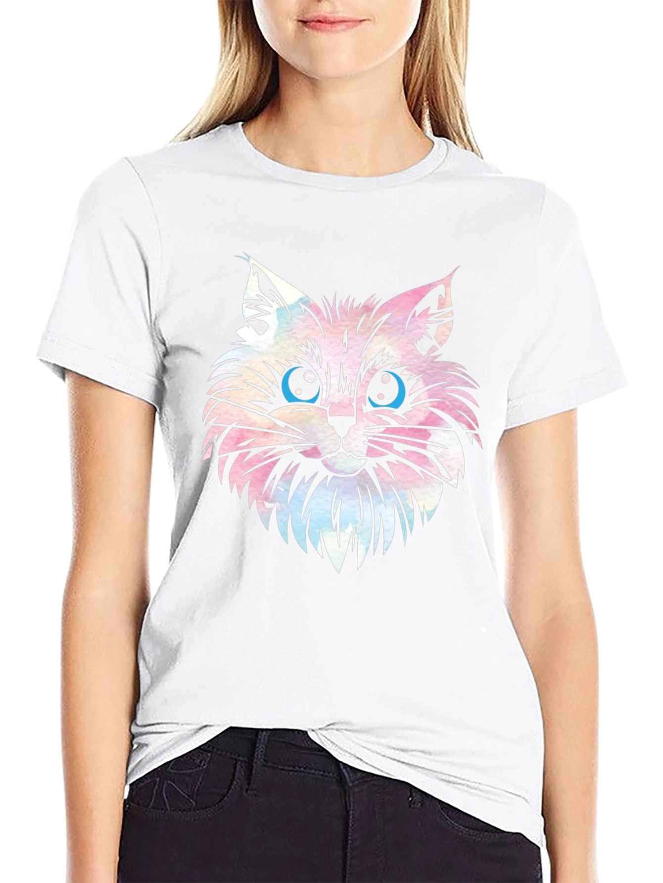 Cat Head Graphic Print T-Shirt