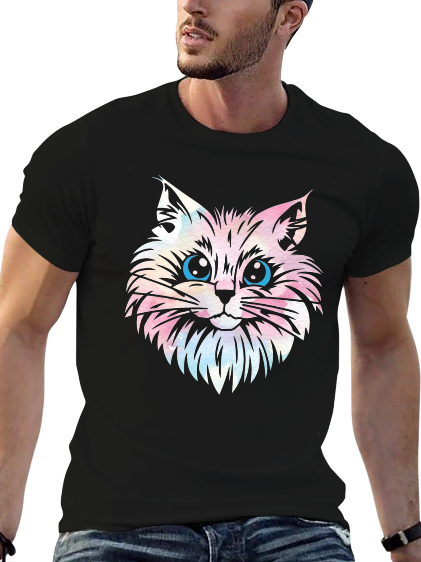 Cat Head Graphic Print T-Shirt