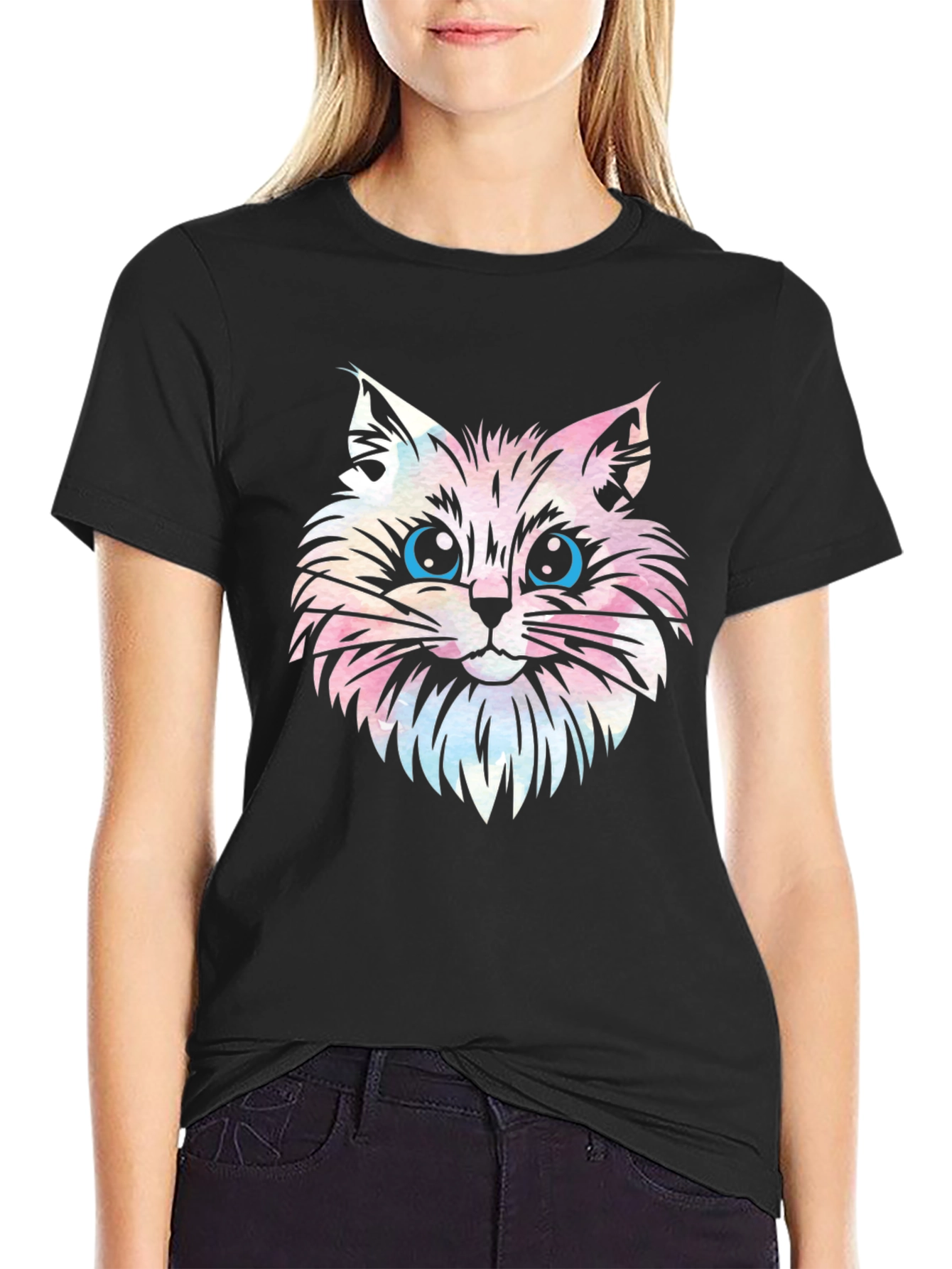 Cat Head Graphic Print T-Shirt