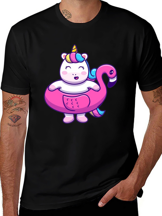 Unicorn Flamingo Pool Float Graphic Tee - Black
