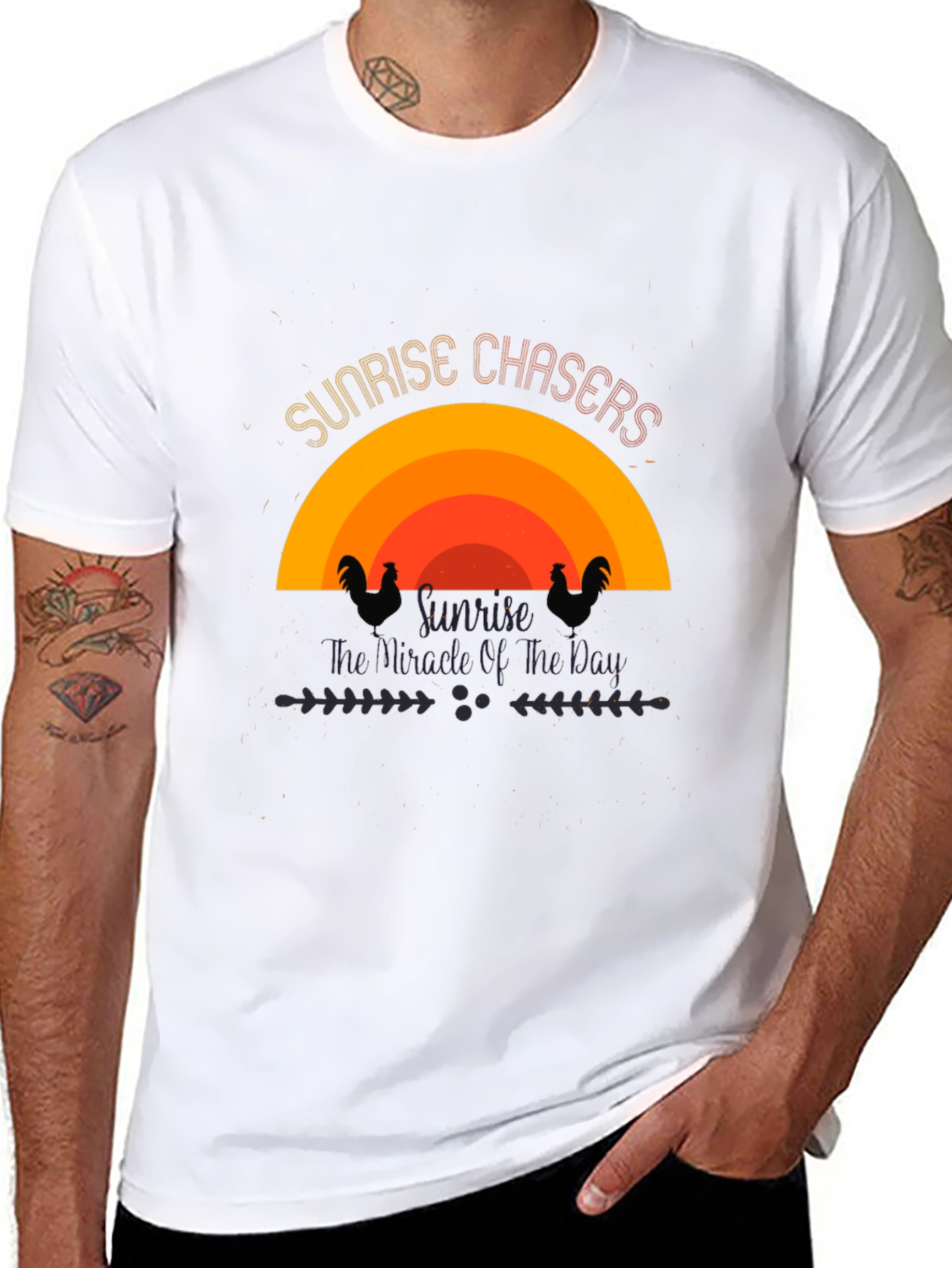 Sunrise Chasers Graphic Tee - Black Cotton Casual