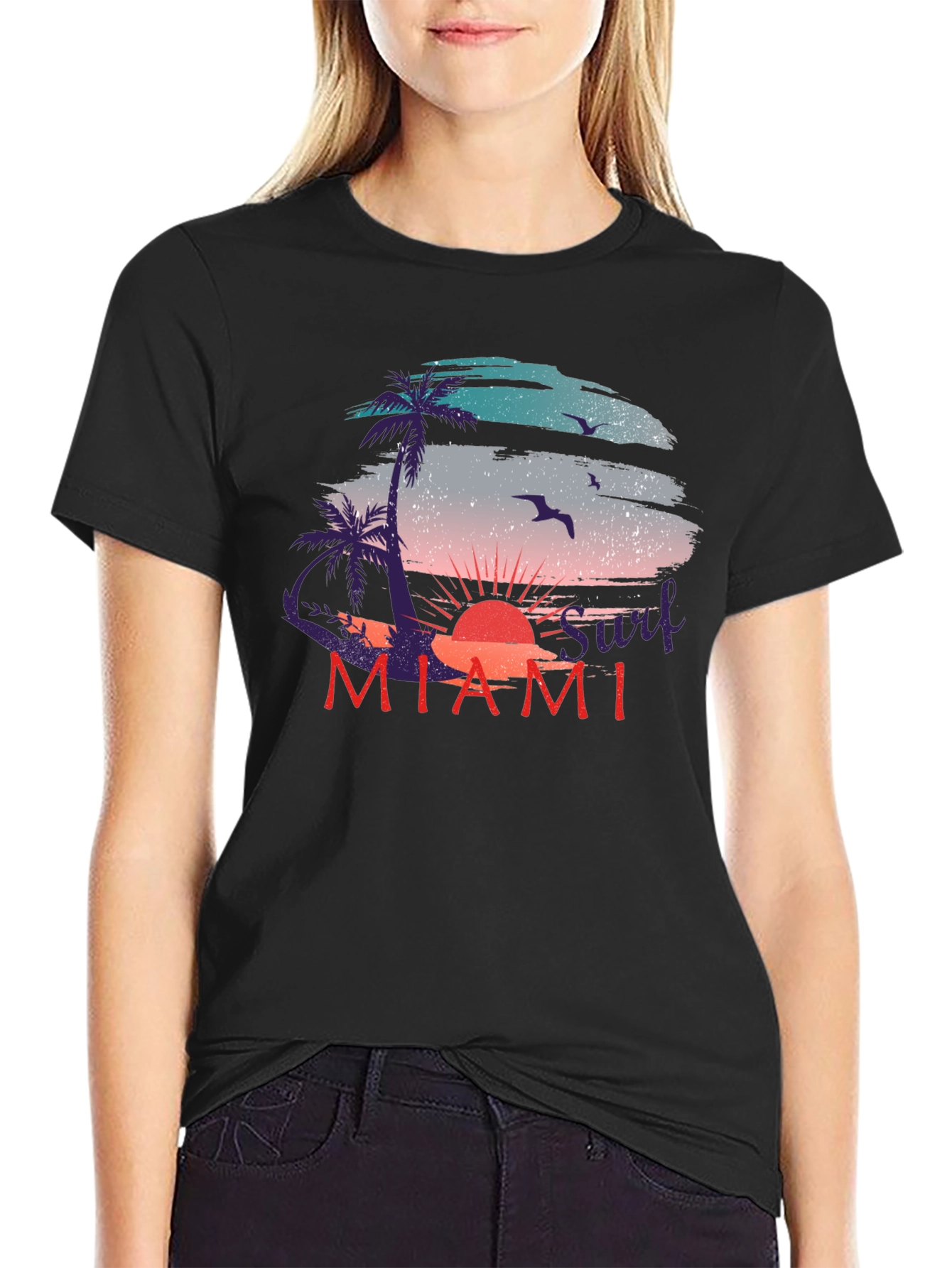 Miami Surf Sunset Graphic T-Shirt - Relaxed Fit