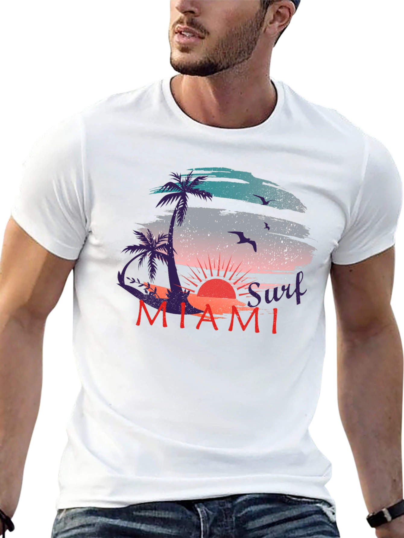 Miami Surf Sunset Graphic T-Shirt - Relaxed Fit