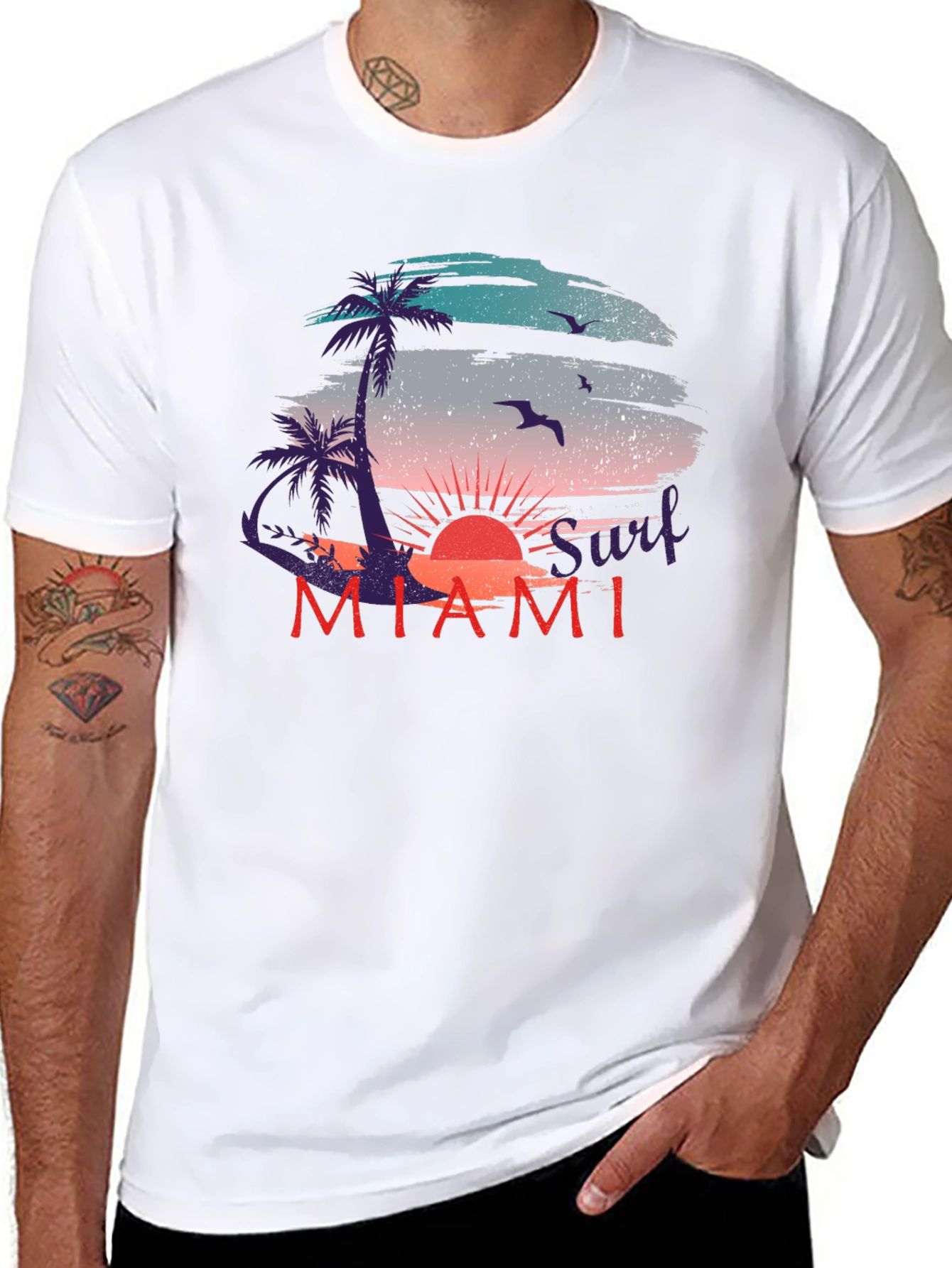 Miami Surf Sunset Graphic T-Shirt - Relaxed Fit