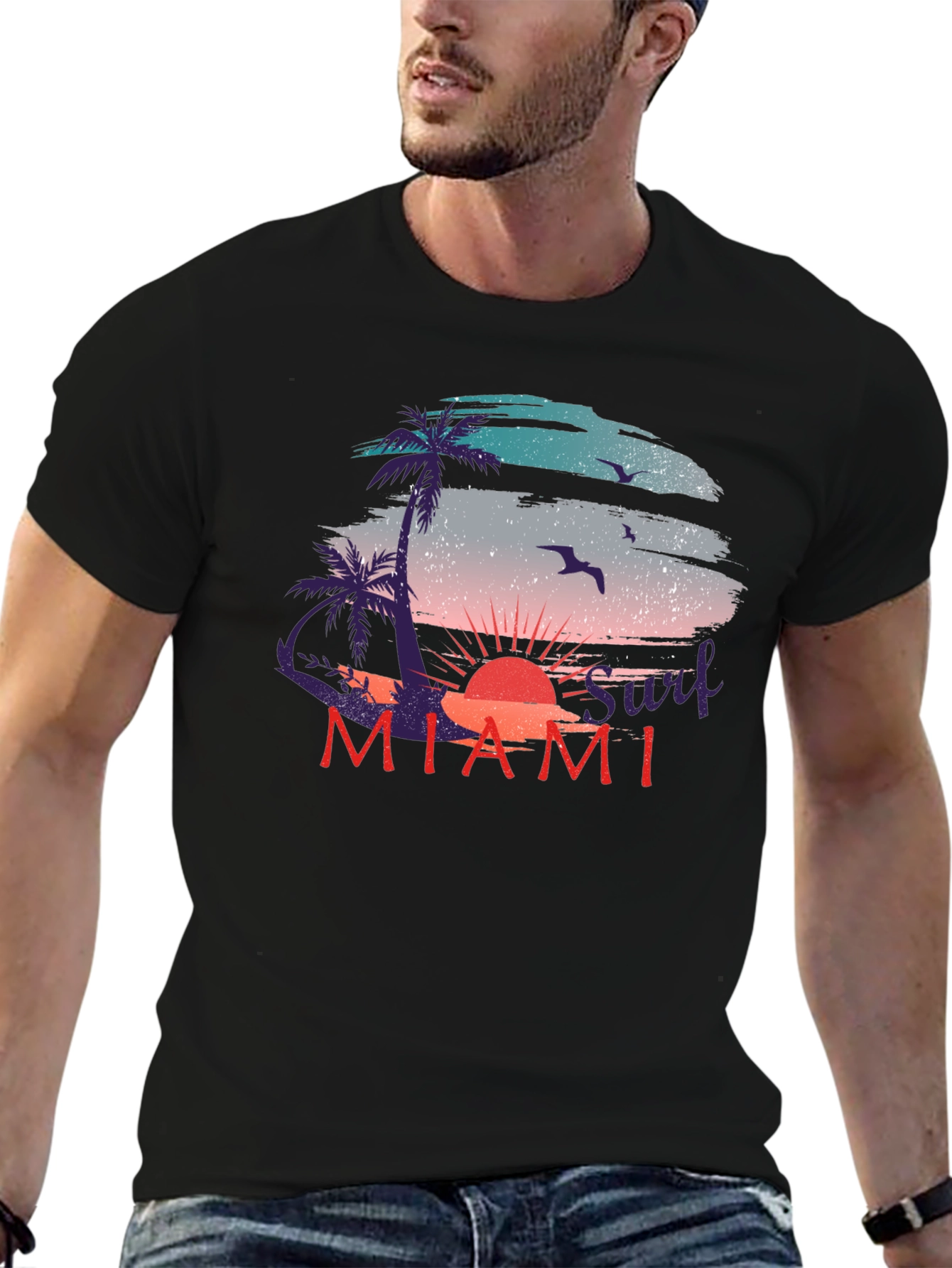 Miami Surf Sunset Graphic T-Shirt - Relaxed Fit