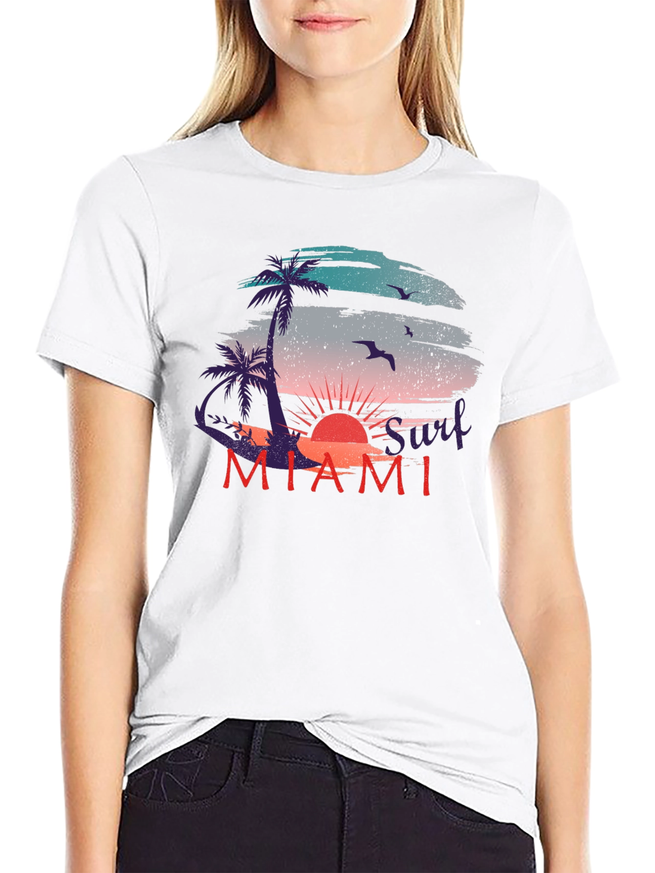Miami Surf Sunset Graphic T-Shirt - Relaxed Fit