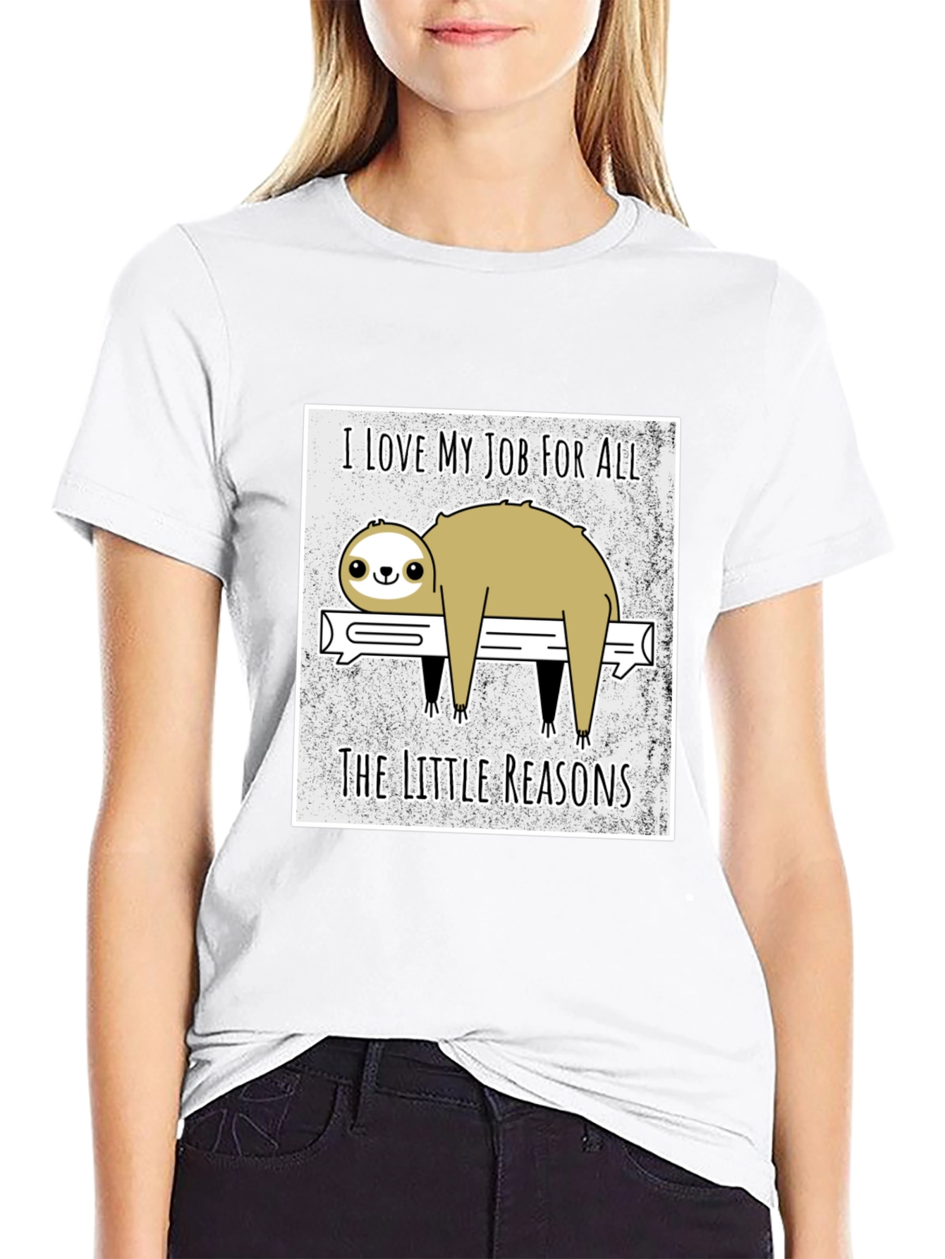Funny Sloth Love My Job Graphic T-Shirt - Black