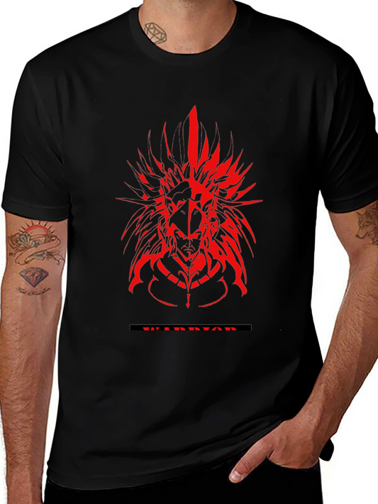 Warrior Graphic Tee - Red Design on Black Cotton
