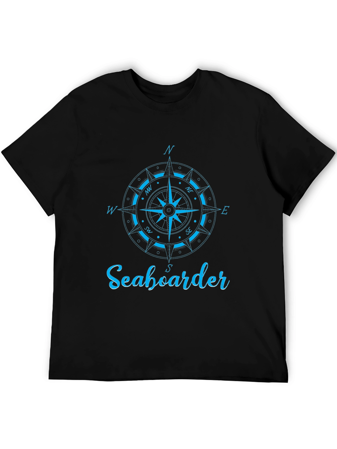 Nautical Compass Seaboarder Mens Black T-Shirt