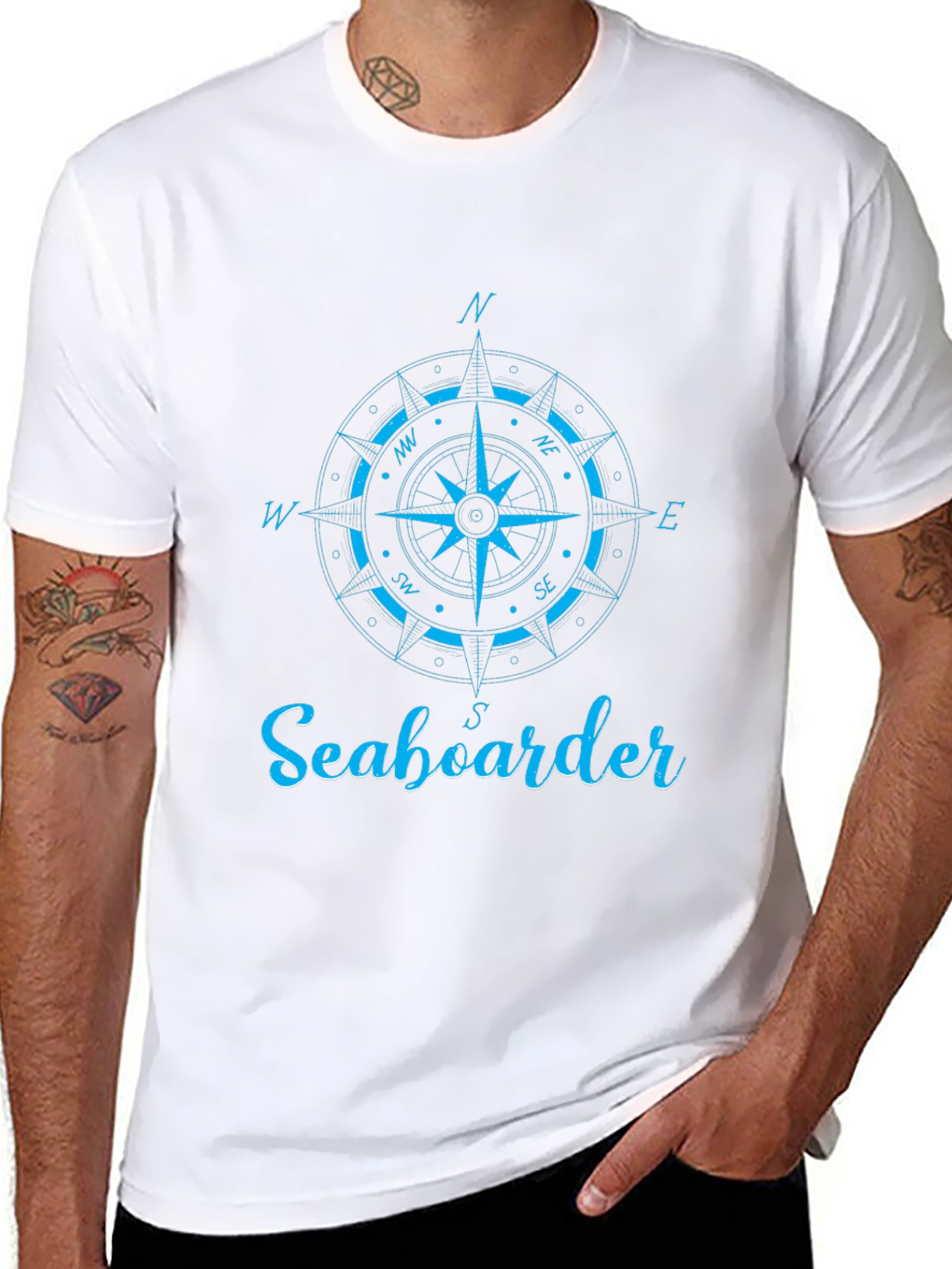 Nautical Compass Seaboarder Mens Black T-Shirt