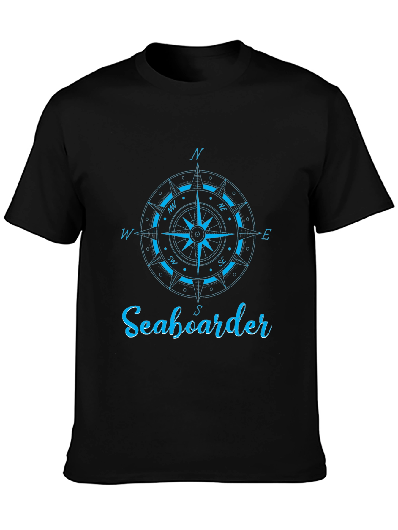 Nautical Compass Seaboarder Mens Black T-Shirt