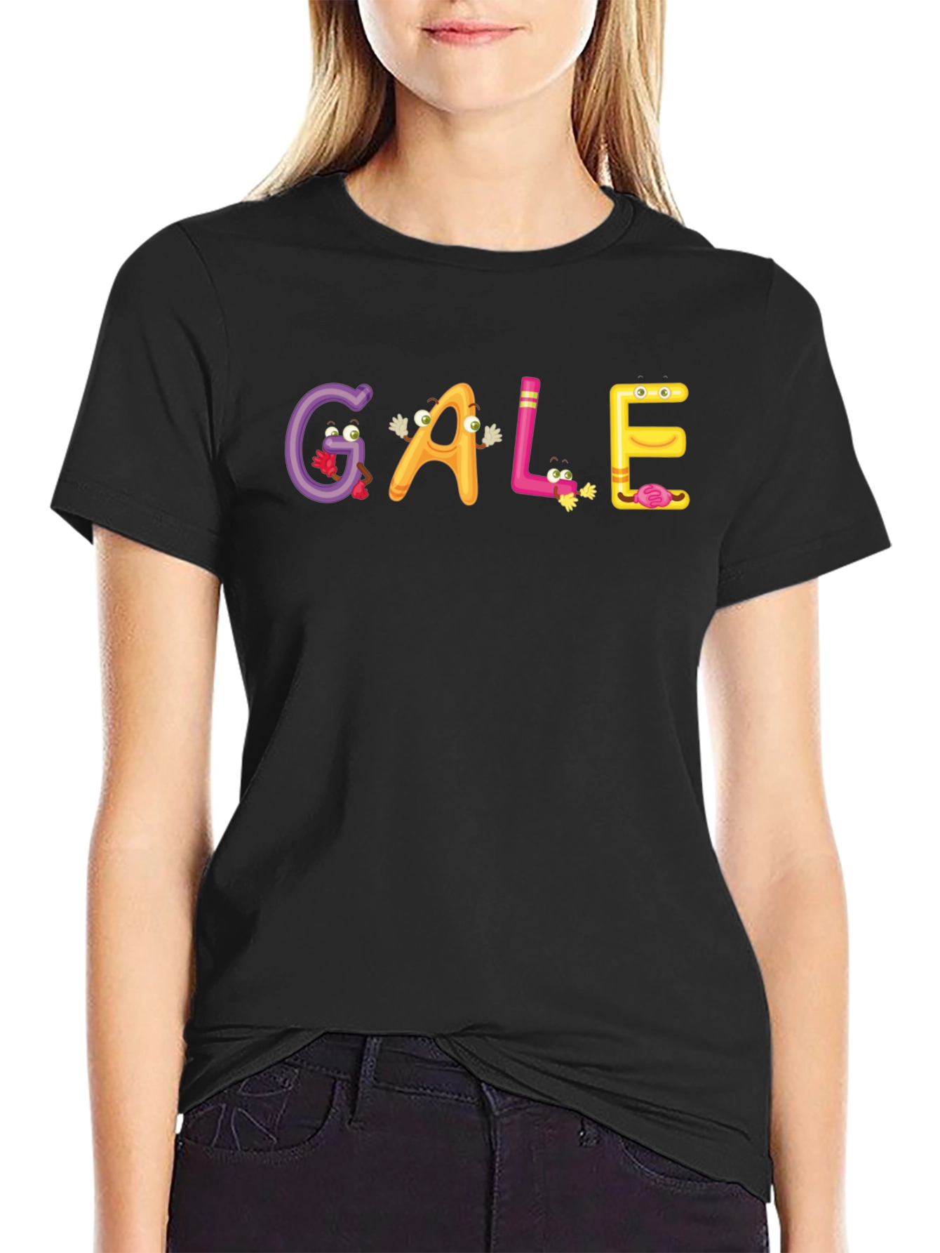 GALE Cartoon Letter Graphic Black T-Shirt