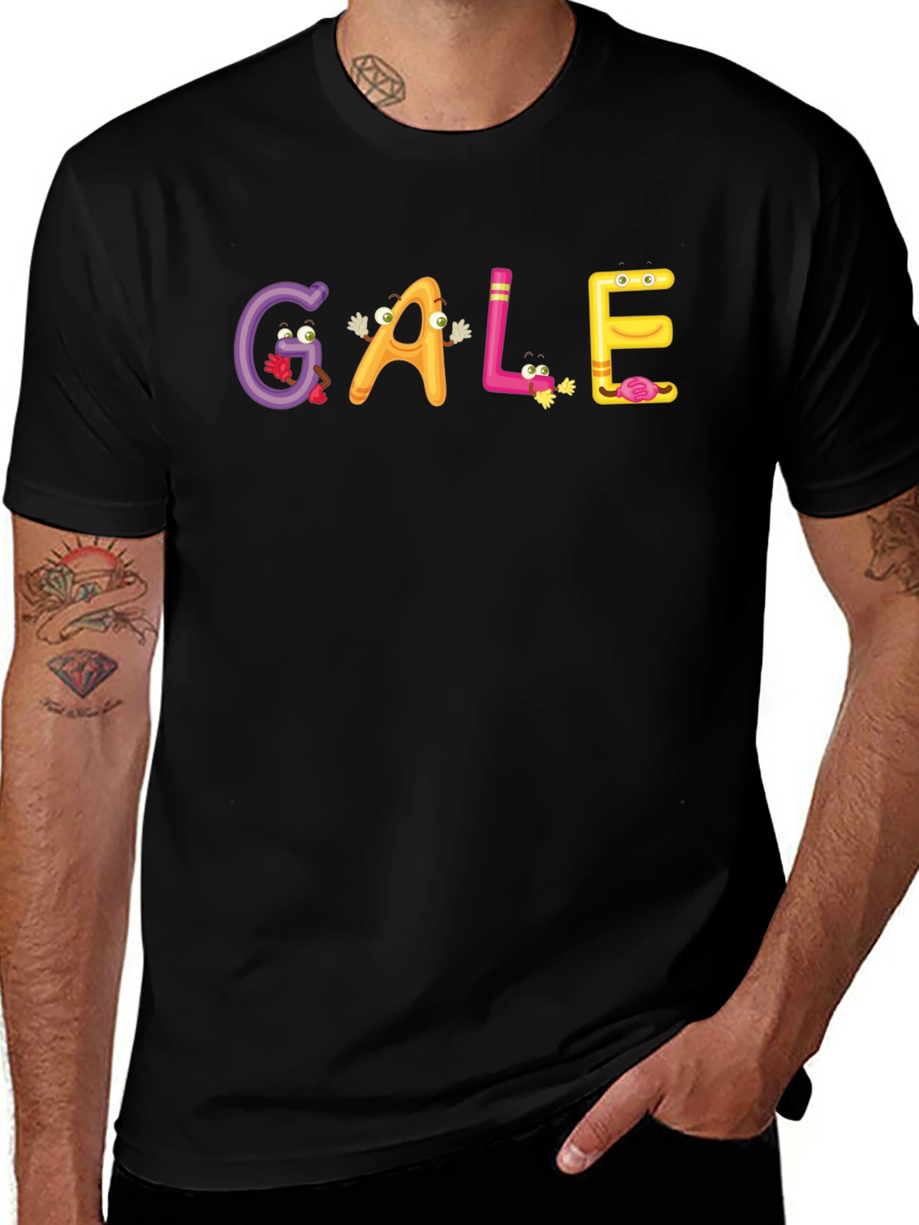 GALE Cartoon Letter Graphic Black T-Shirt