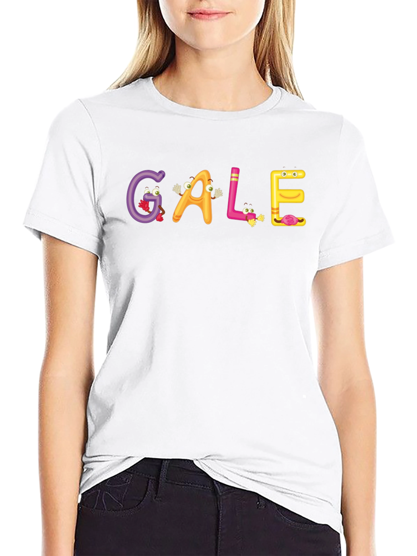 GALE Cartoon Letter Graphic Black T-Shirt