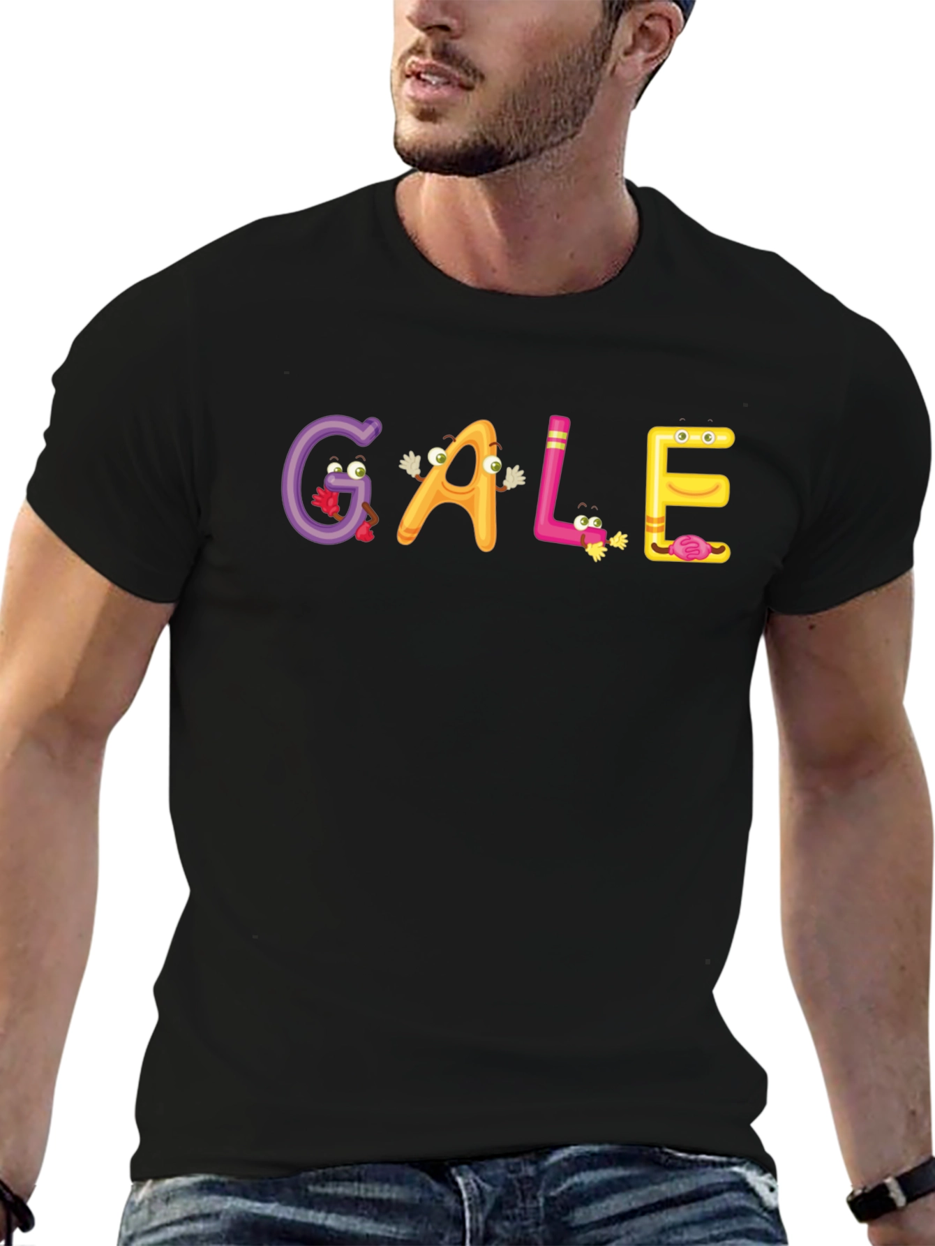 GALE Cartoon Letter Graphic Black T-Shirt