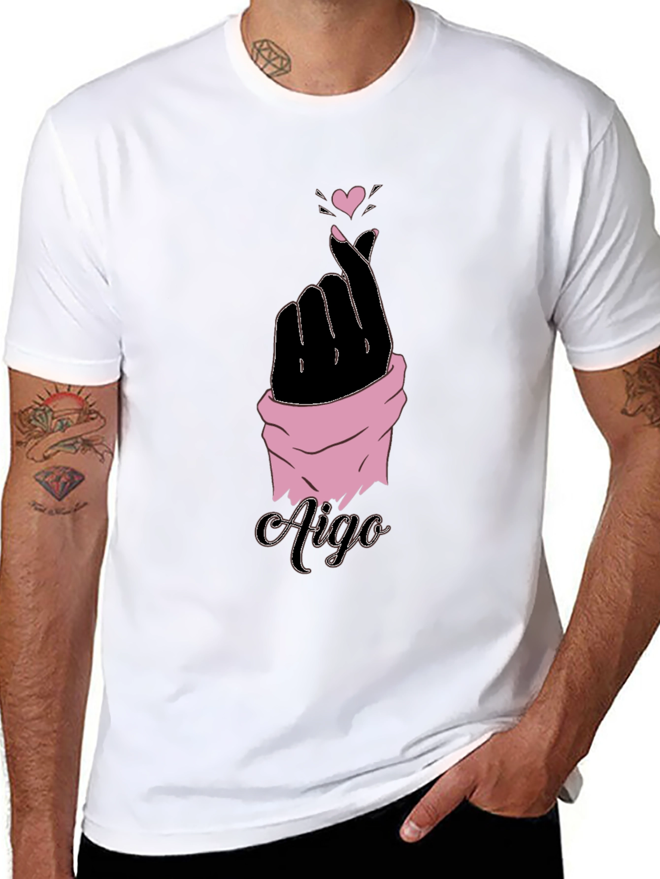 Aigo K-Pop Heart Gesture Black T-Shirt