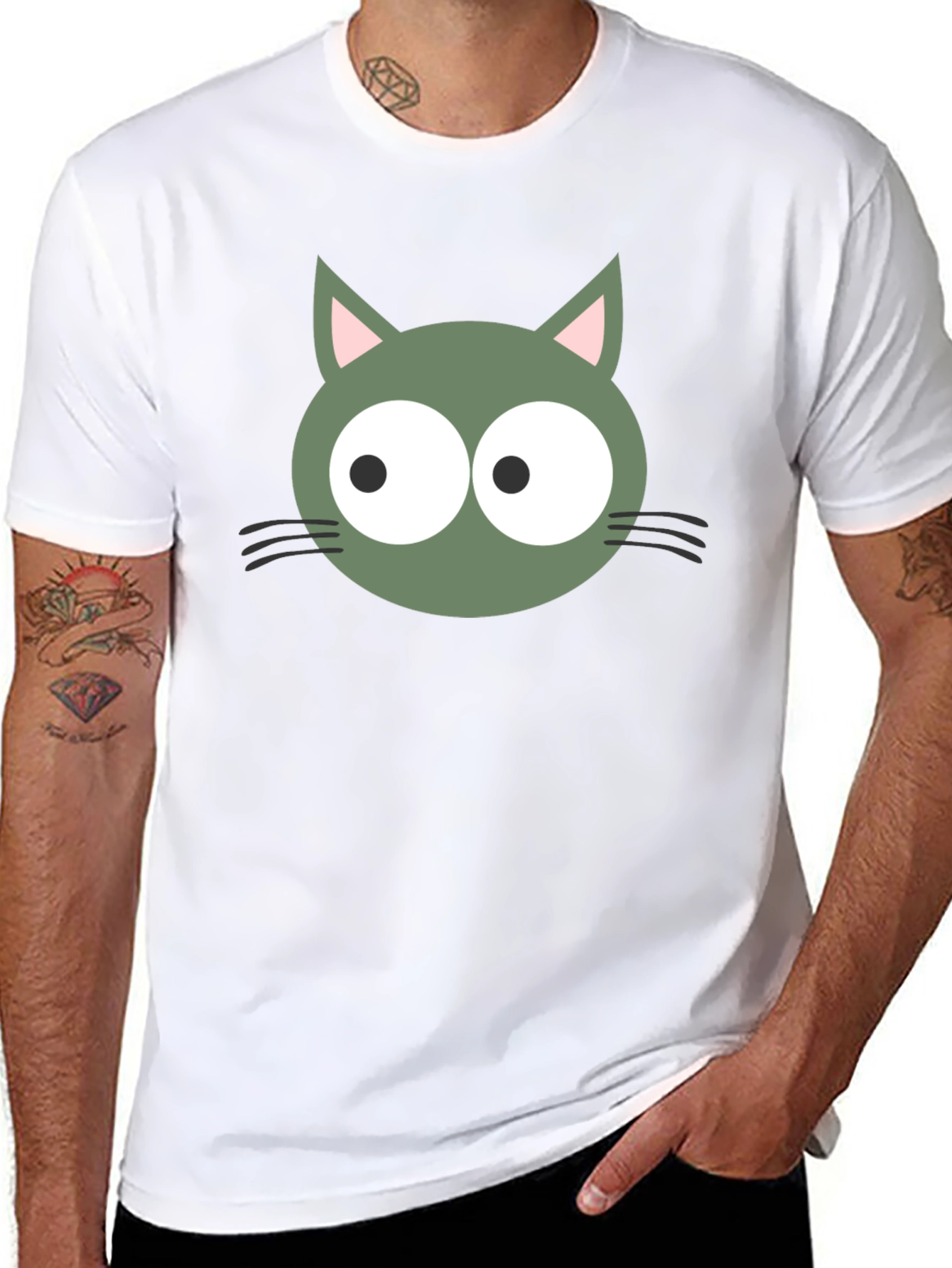 Funny Cat Face Graphic Tee - Black