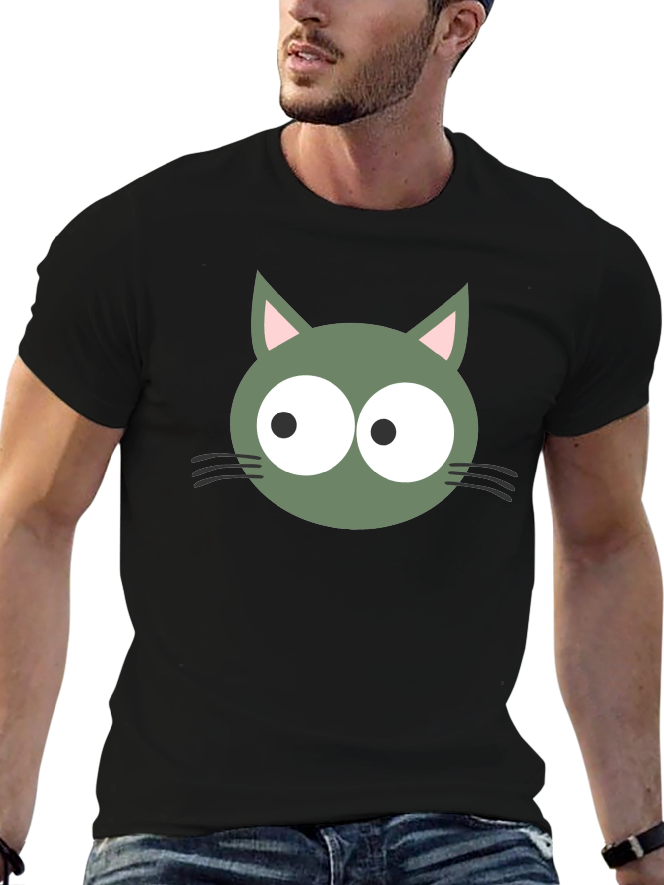 Funny Cat Face Graphic Tee - Black
