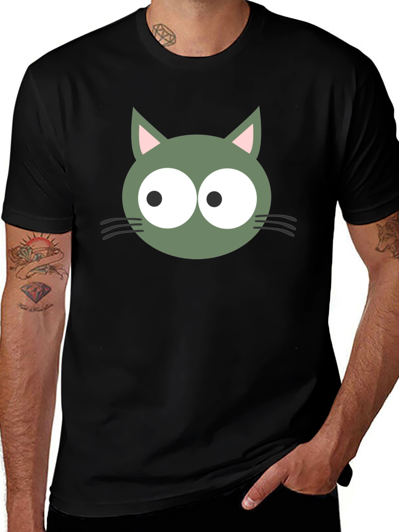 Funny Cat Face Graphic Tee - Black