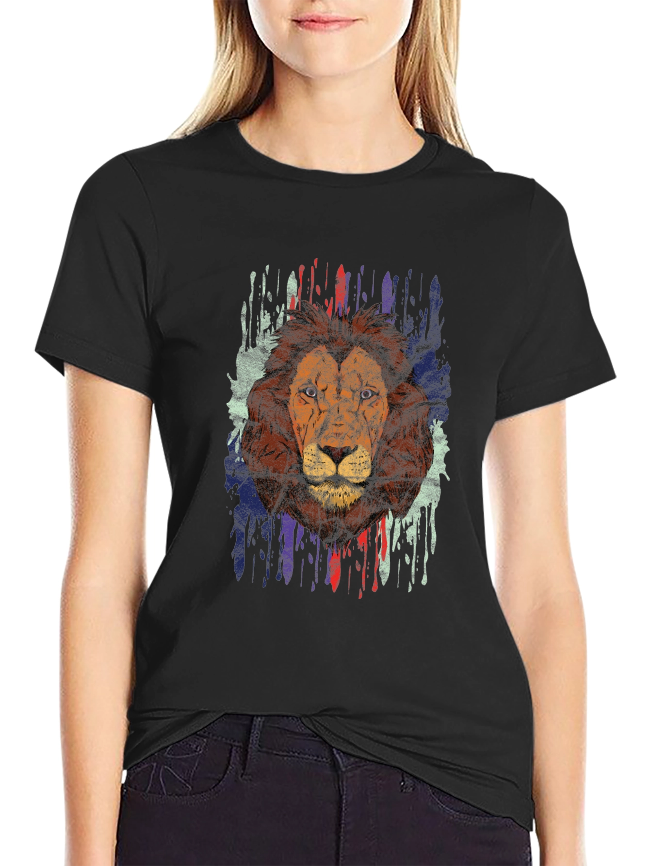 Lion Graphic Print Crew Neck T-Shirt
