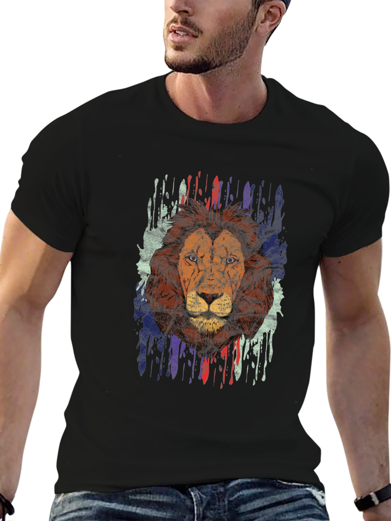 Lion Graphic Print Crew Neck T-Shirt