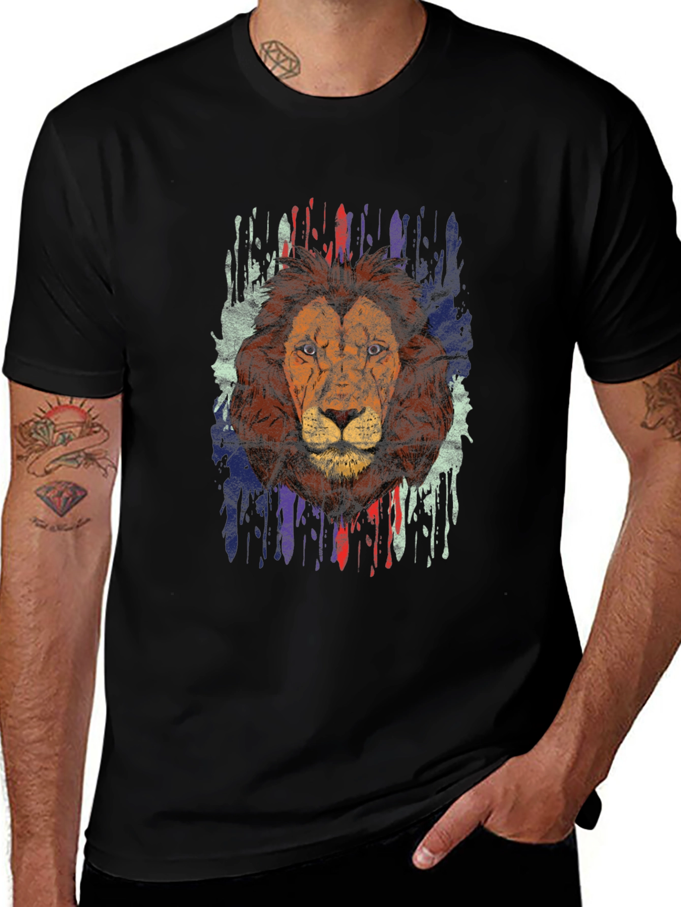 Lion Graphic Print Crew Neck T-Shirt