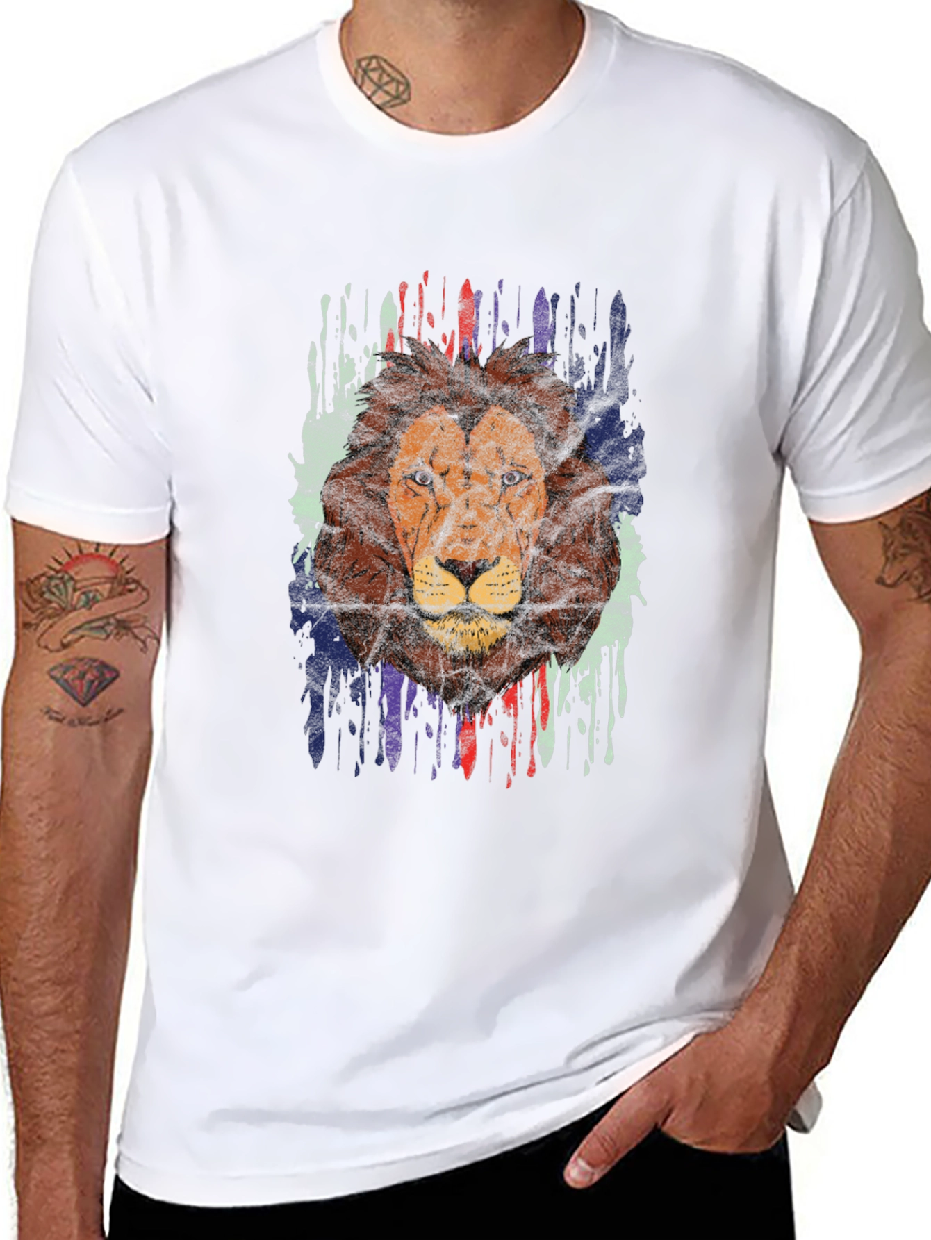 Lion Graphic Print Crew Neck T-Shirt