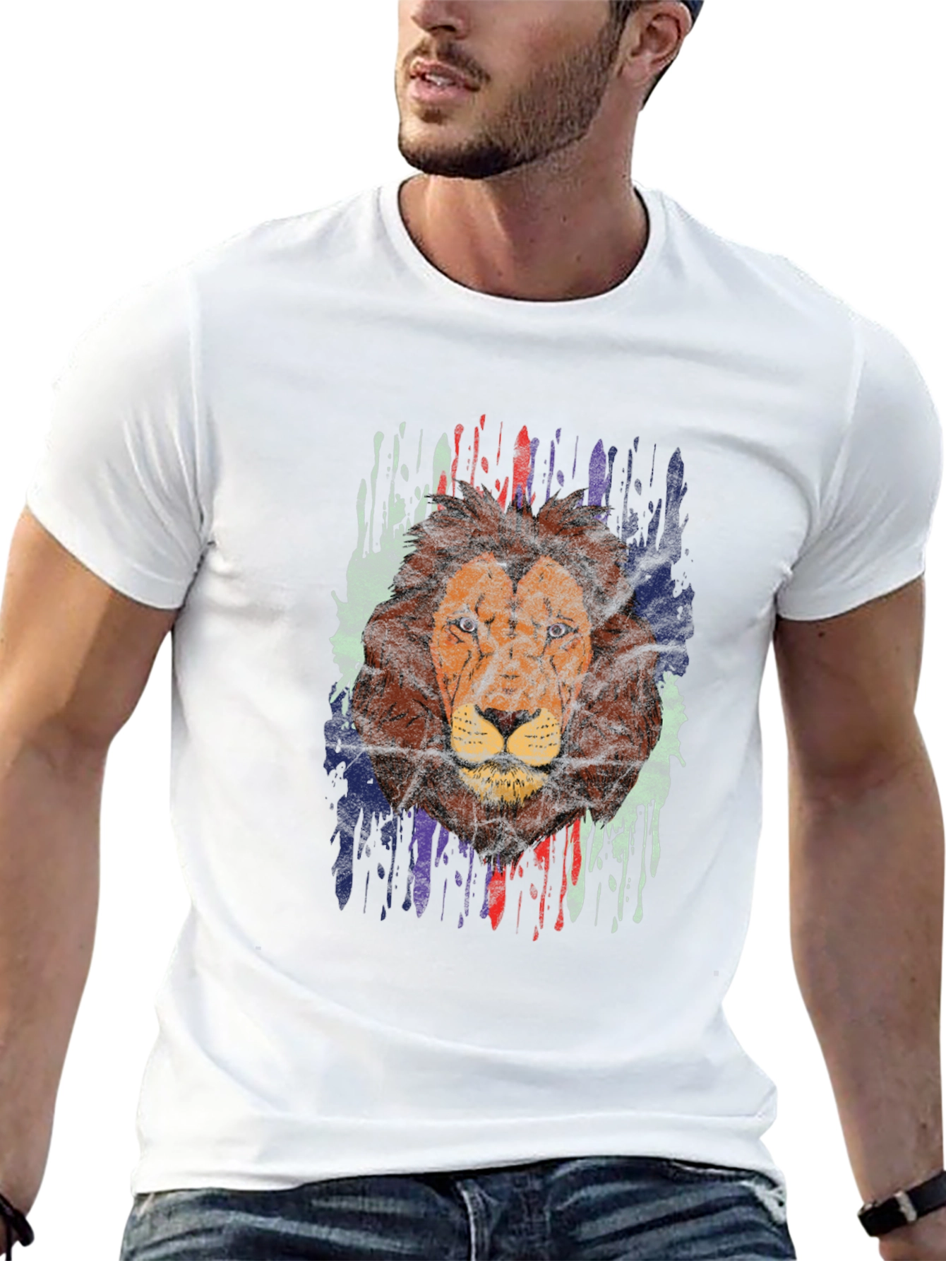 Lion Graphic Print Crew Neck T-Shirt