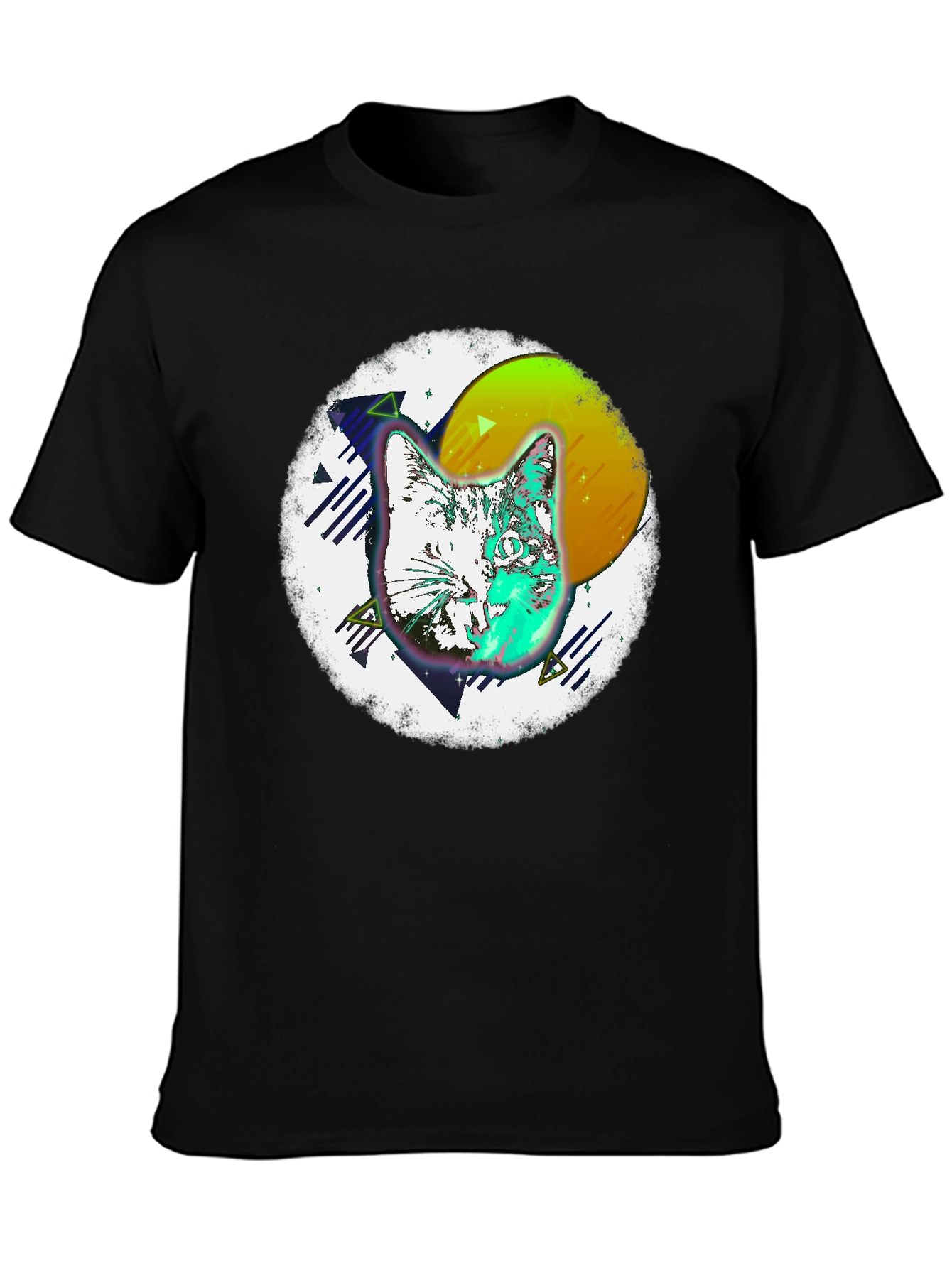 Retro Cat Graphic Tee - Mens Black T-Shirt