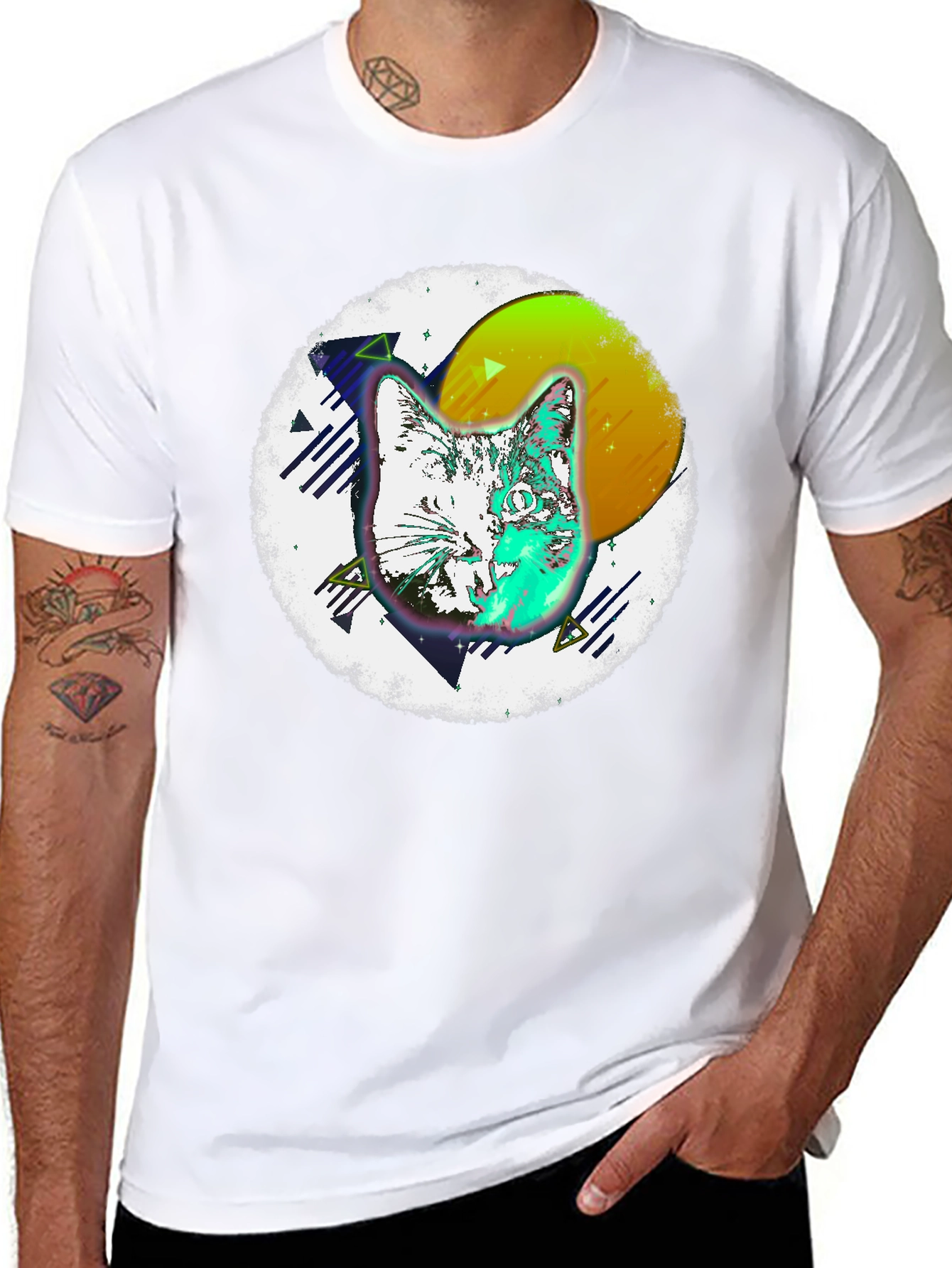 Retro Cat Graphic Tee - Mens Black T-Shirt