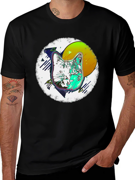 Retro Cat Graphic Tee - Mens Black T-Shirt