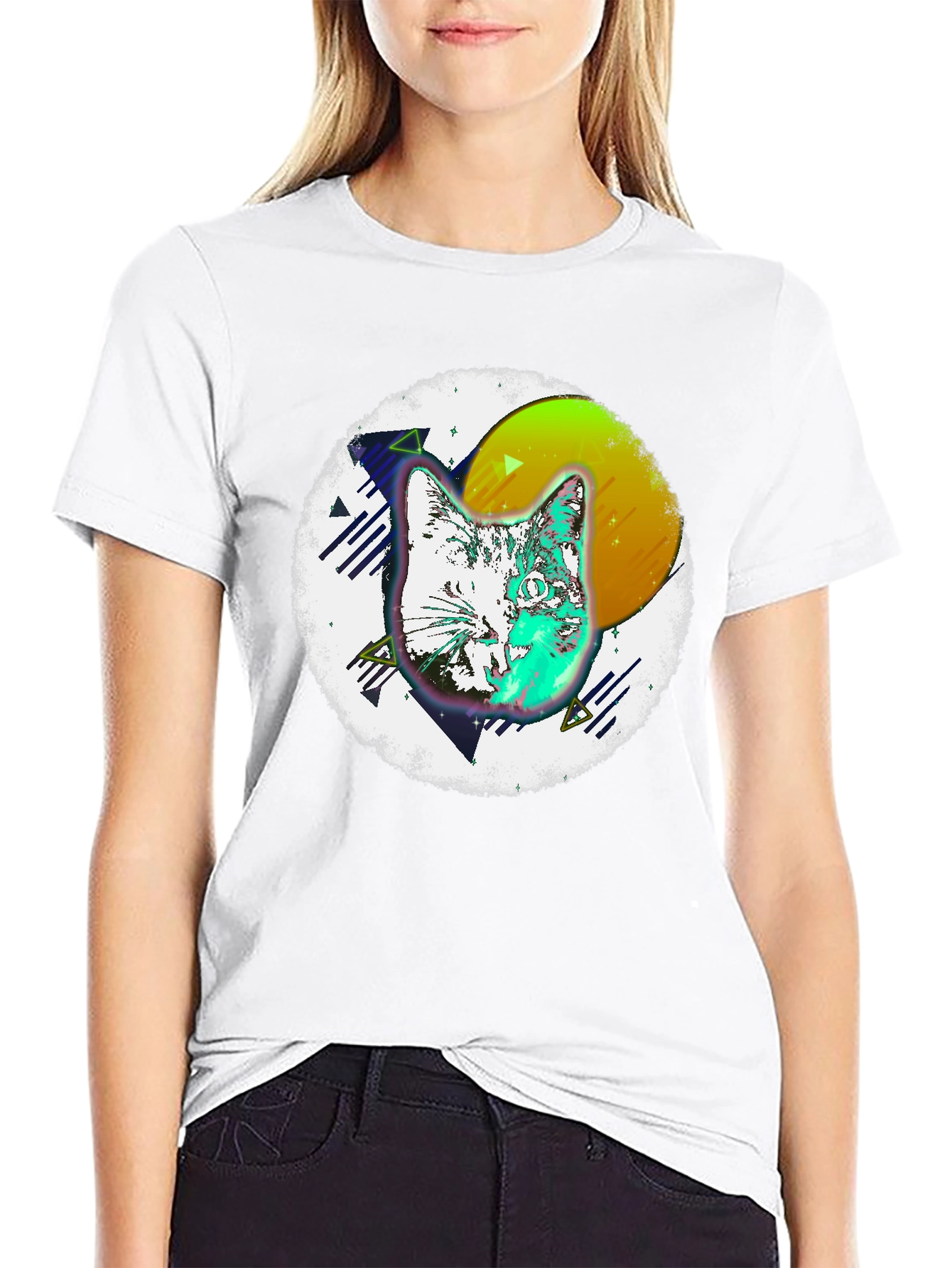 Retro Cat Graphic Tee - Mens Black T-Shirt