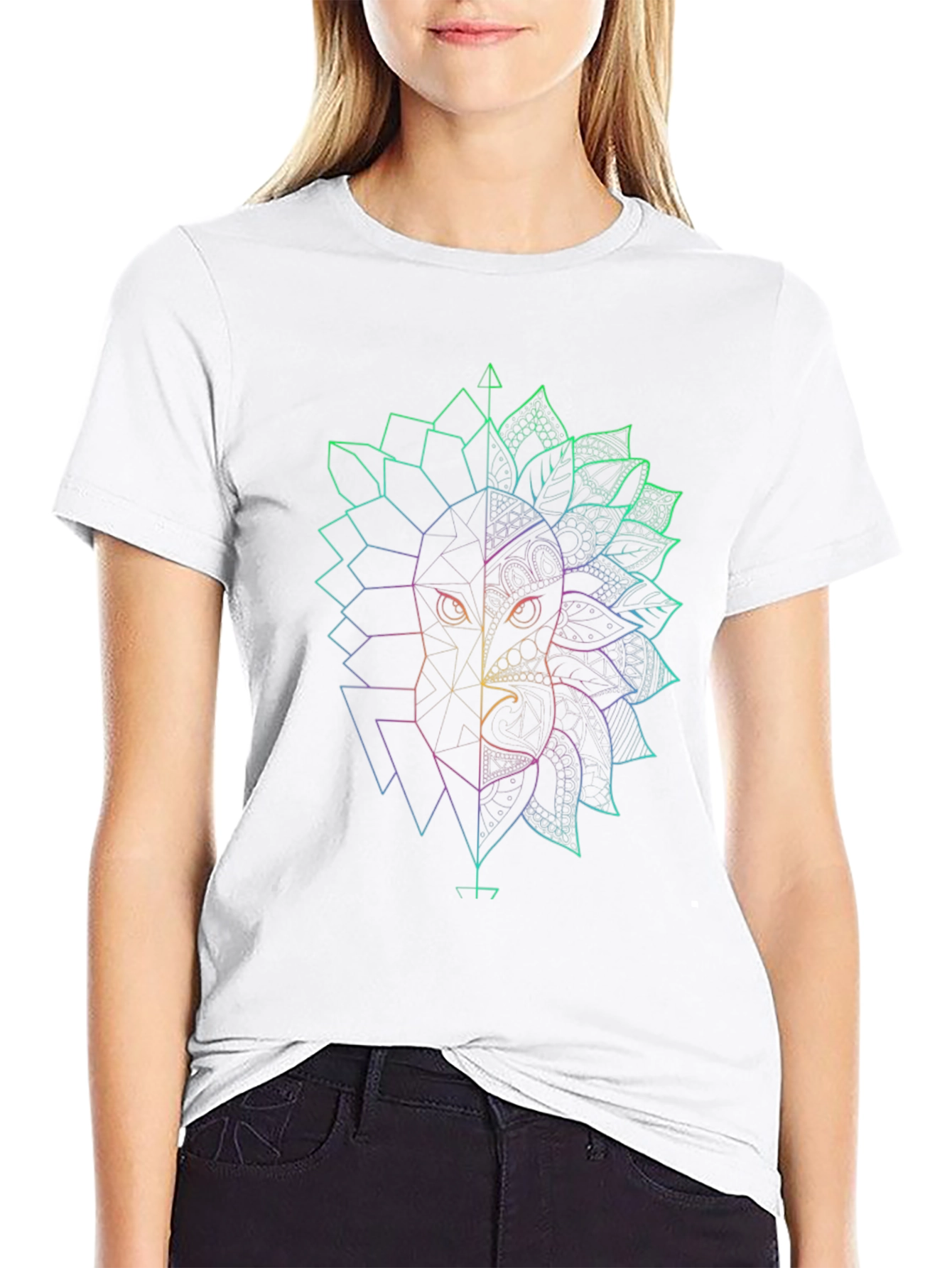 Geometric Lion & Eagle Black T-Shirt