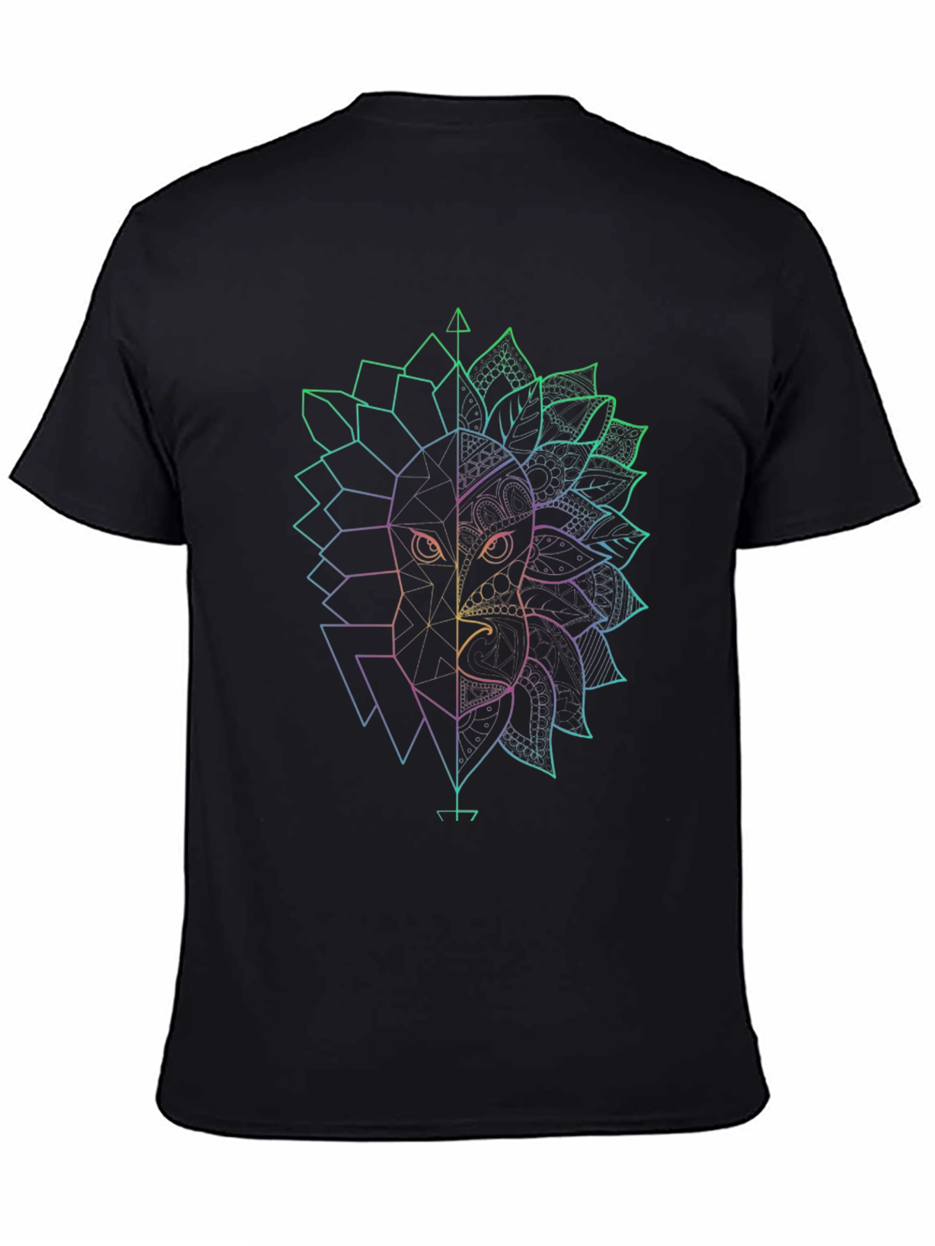Geometric Lion & Eagle Black T-Shirt