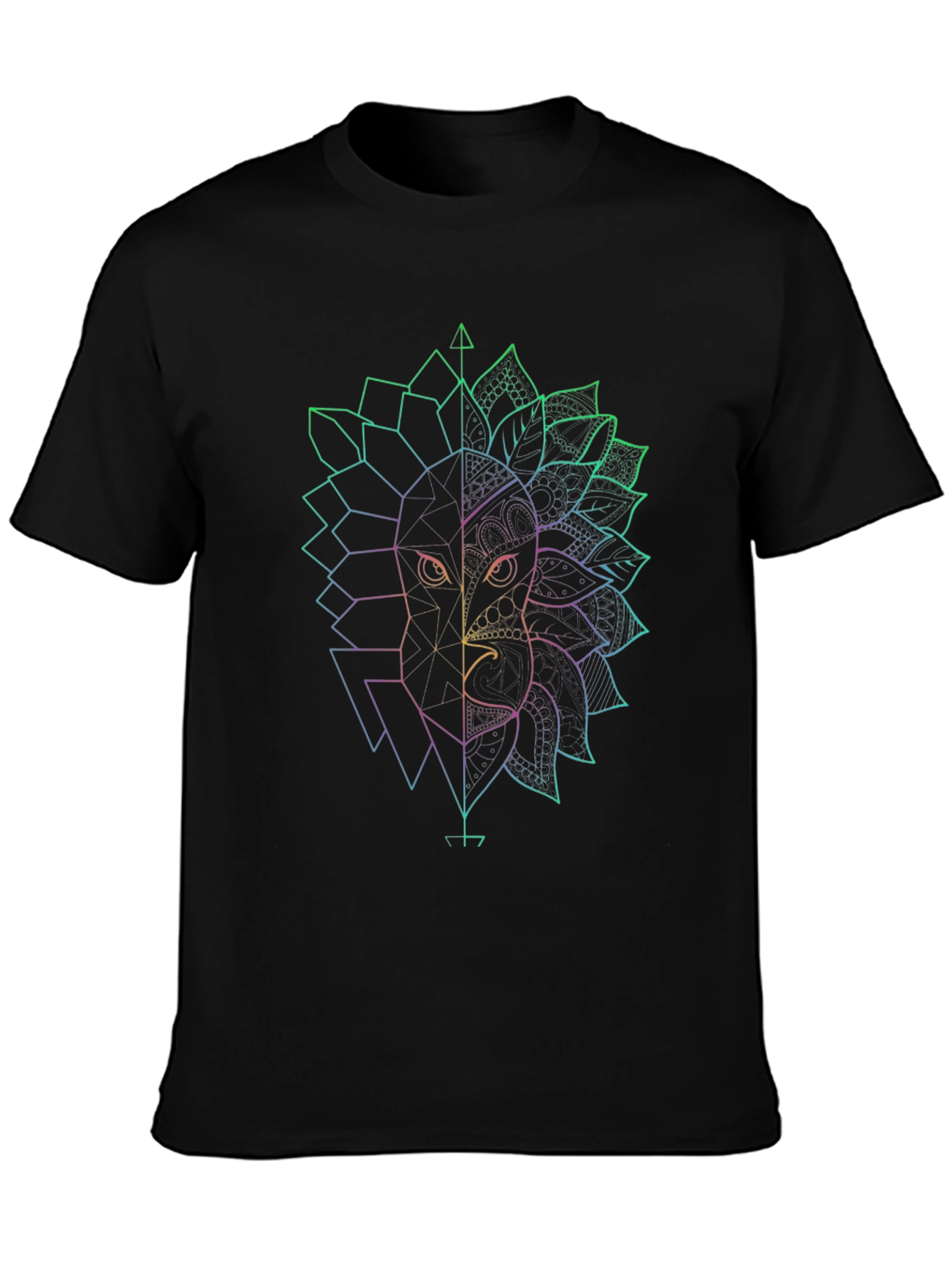 Geometric Lion & Eagle Black T-Shirt